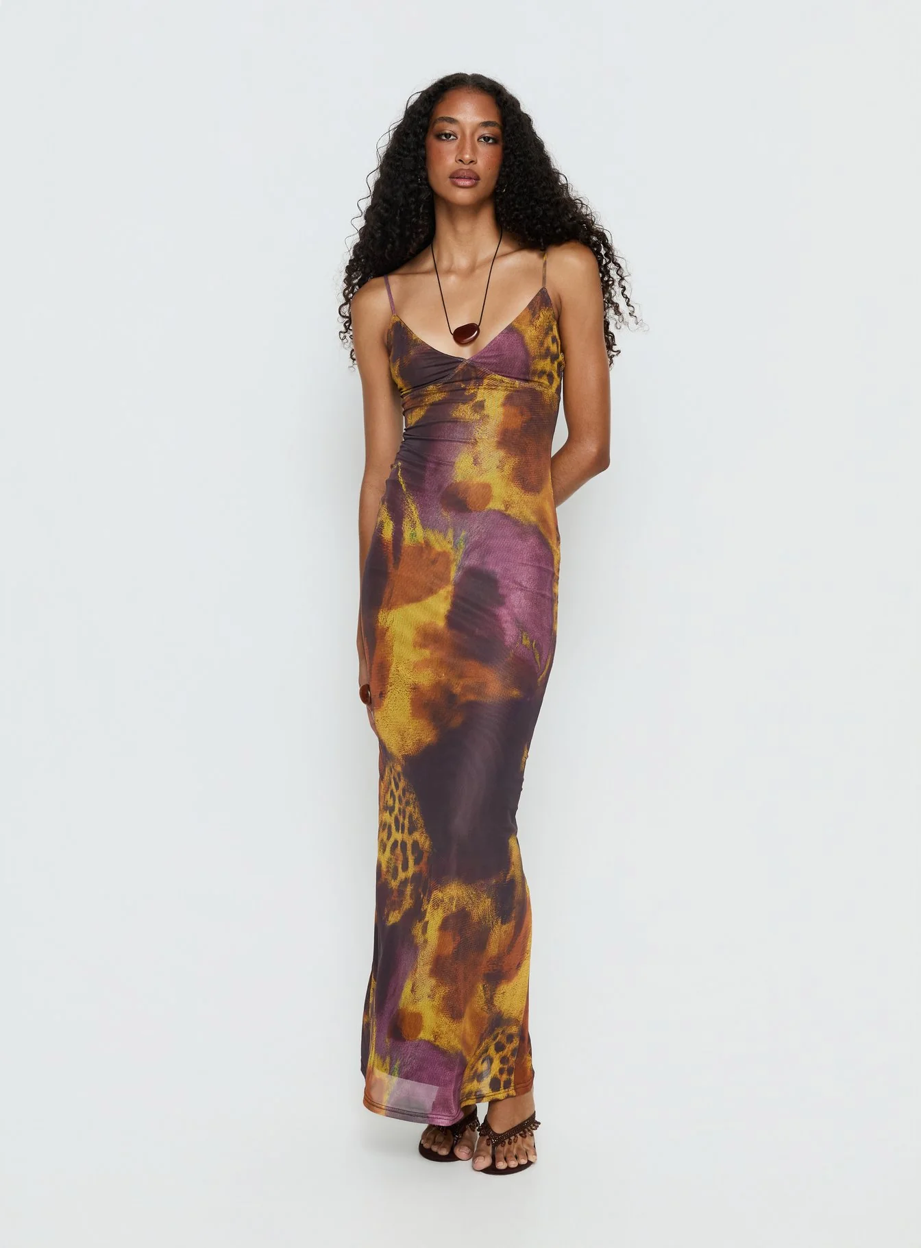 Saphrona V Neck Maxi Dress Leopard Blur