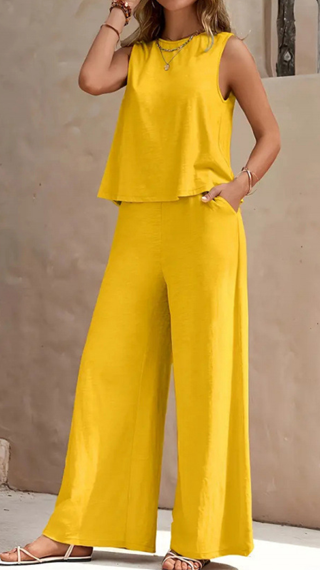 Women's  Sleeveless Cotton-Blend Two-Piece Set - Nordfashionstorm - Women's Clothing, Fashion for You - Nordfashionstorm.com