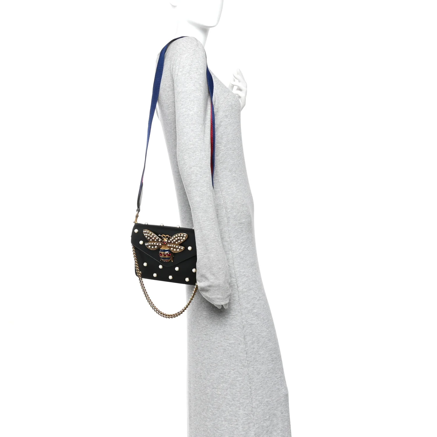 Nappa Pearl Studded Mini Queen Margaret Broadway Shoulder Bag Black
