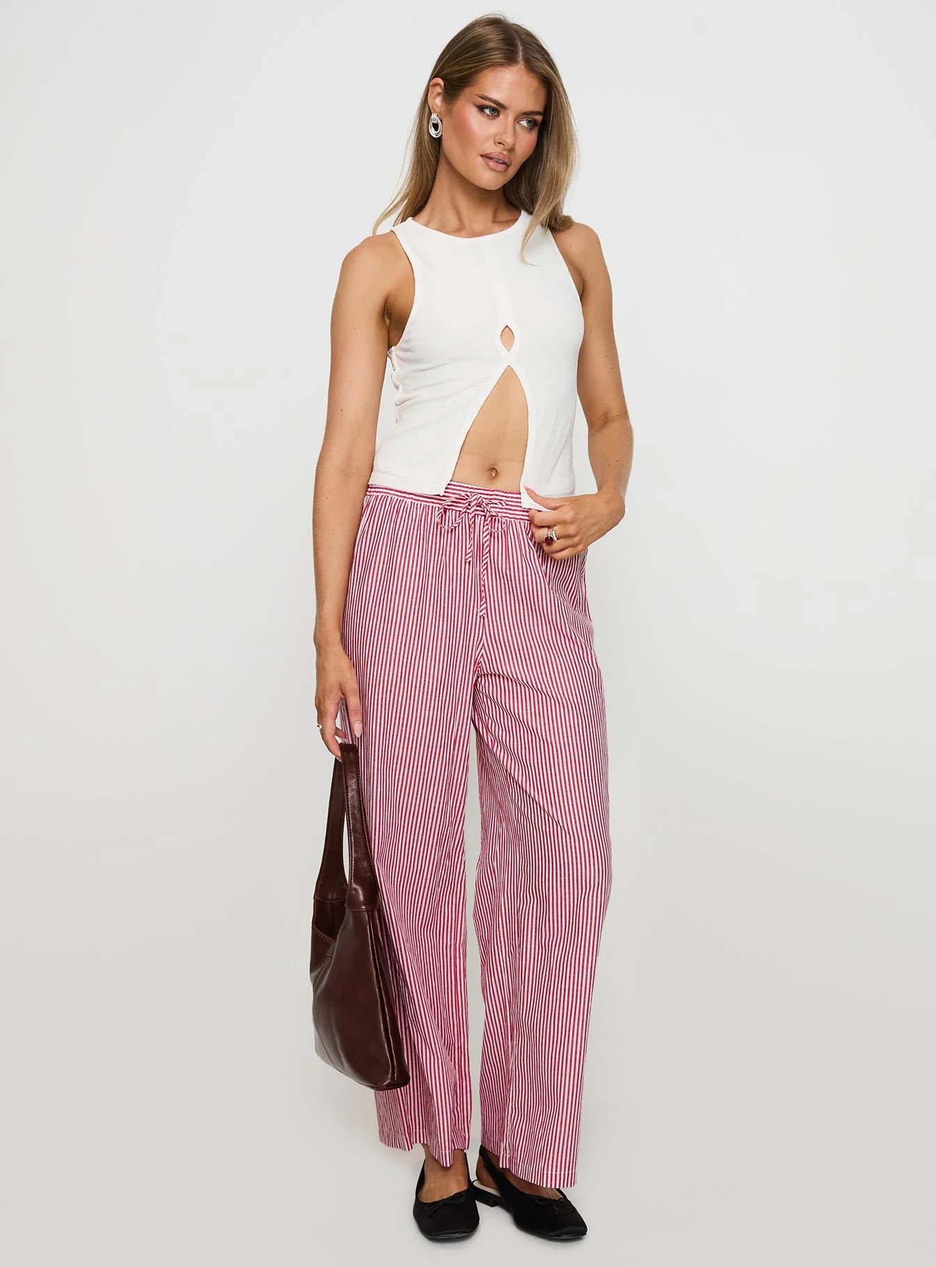 Holiday Tie Front Pants Red/White Stripe