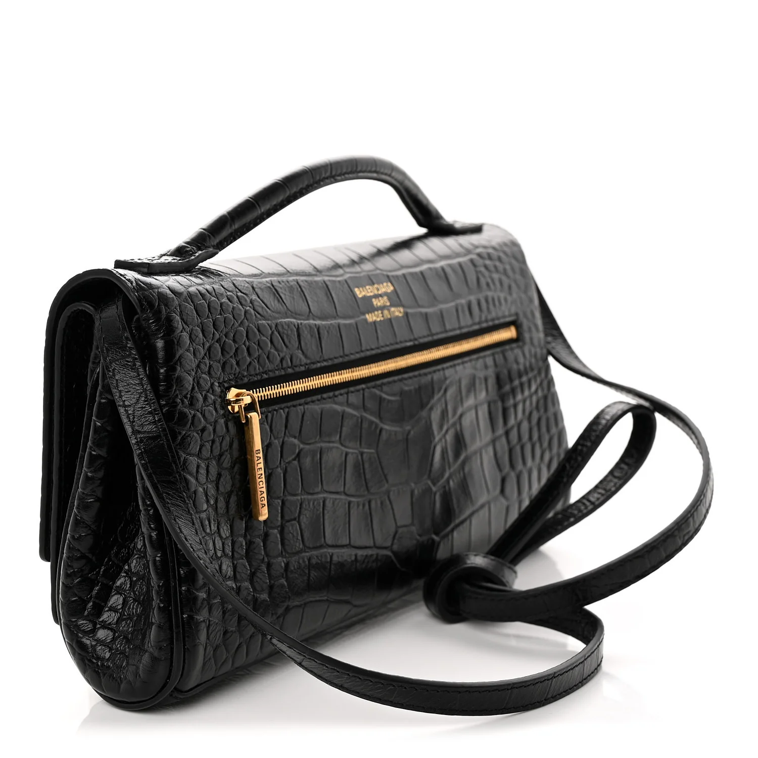 Crocodile Embossed Small Bel Air Clutch On Strap Black - Top Club