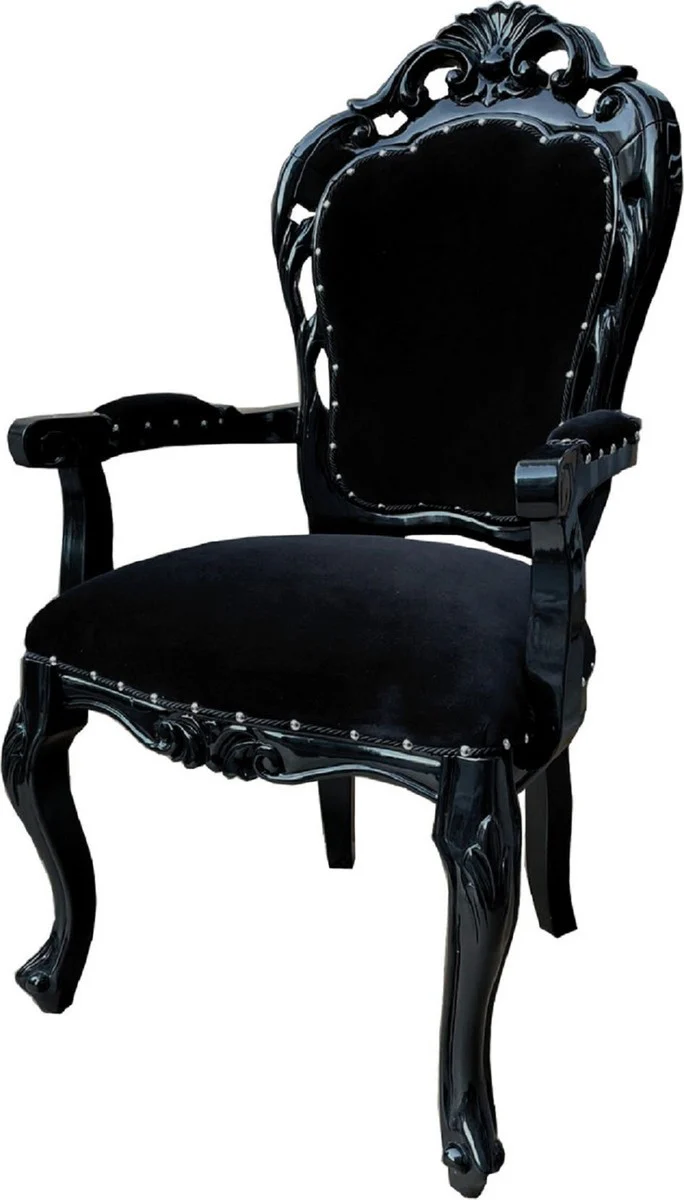 Baroque Dining Room Chair Set of 4 Black - Handmade Antique Style Chairs with Armrests - Baroque Dining Room Furniture