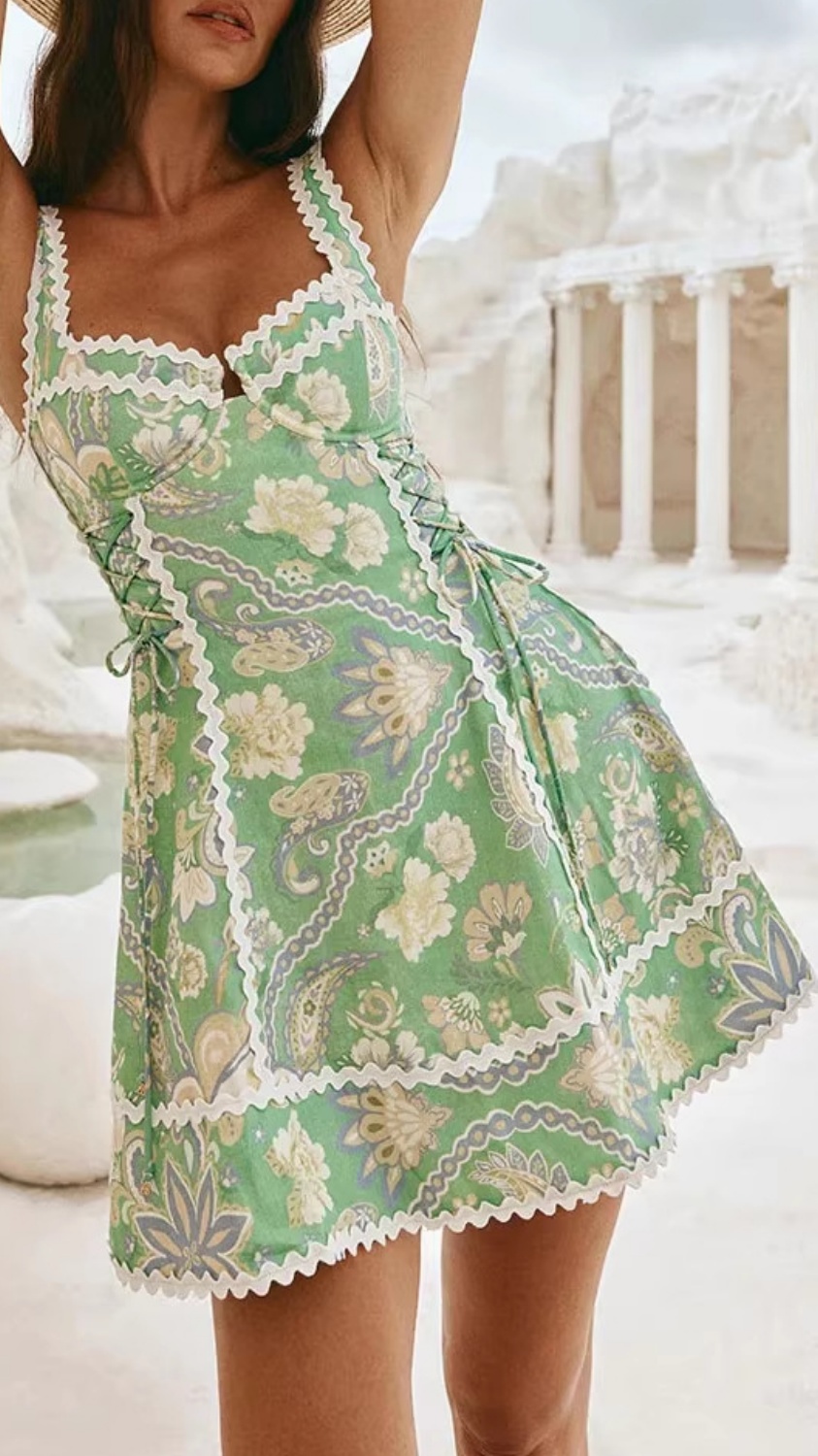 Women's Printed Spaghetti-Strap Dress with Lace Splicing - Nordfashionstorm - Women's Clothing, Fashion for You - Nordfashionstorm.com