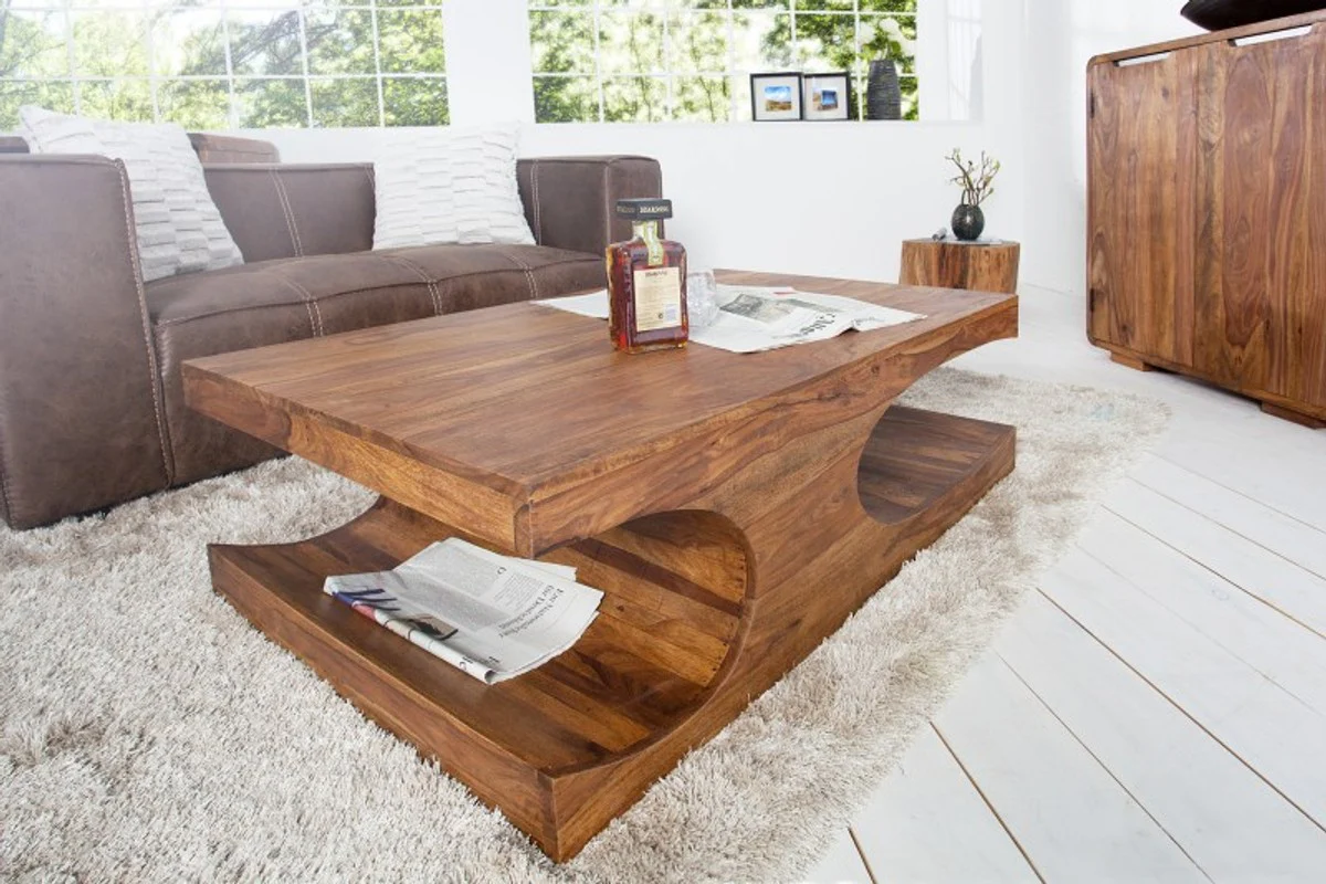 Designer solid wood coffee table natural W120 x H40 x D70 cm - salon living room table