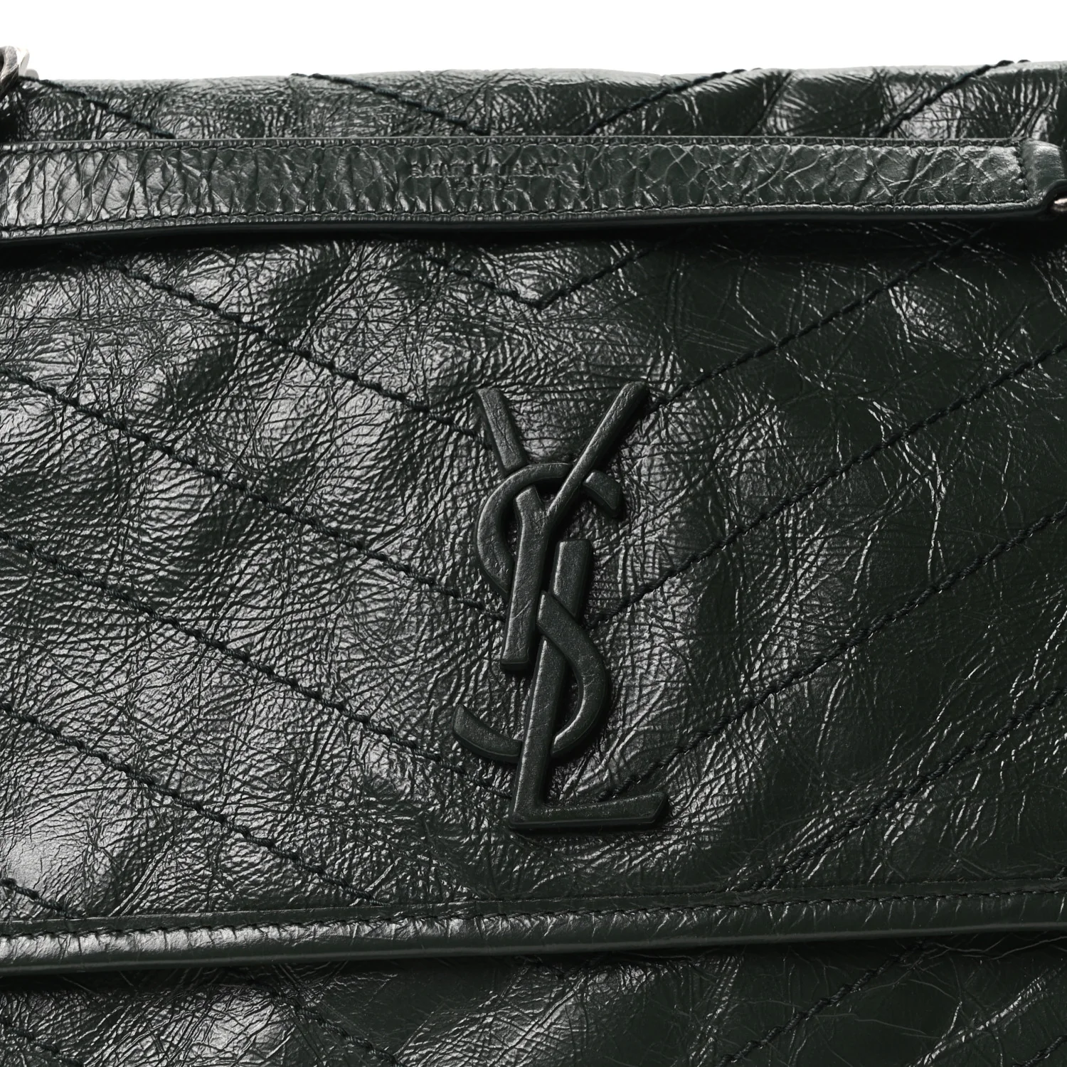 Crinkled Calfskin Matelasse Monogram Medium Niki Chain Satchel Dark Green - Top Club