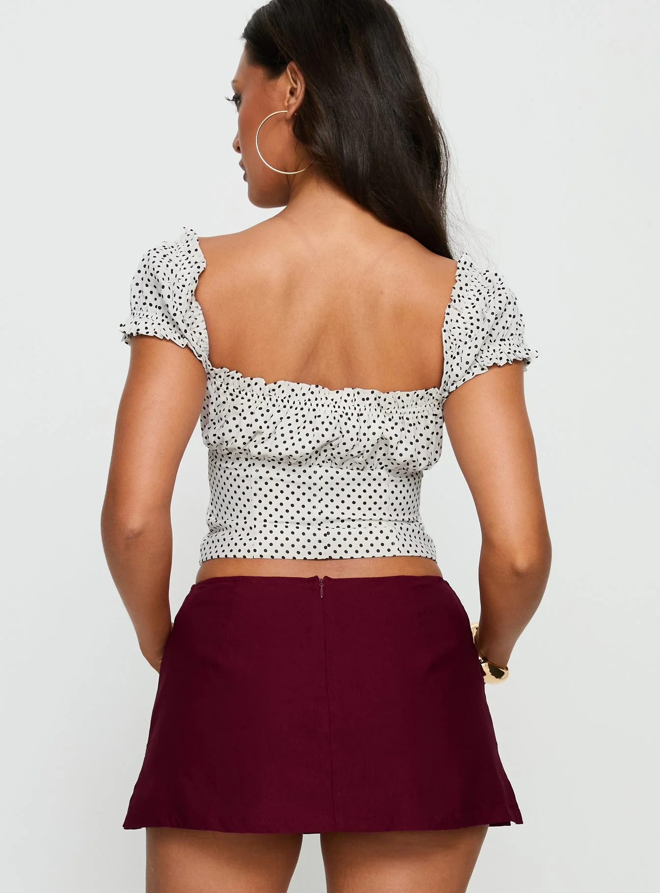 Audreana Babydoll Top White Polka