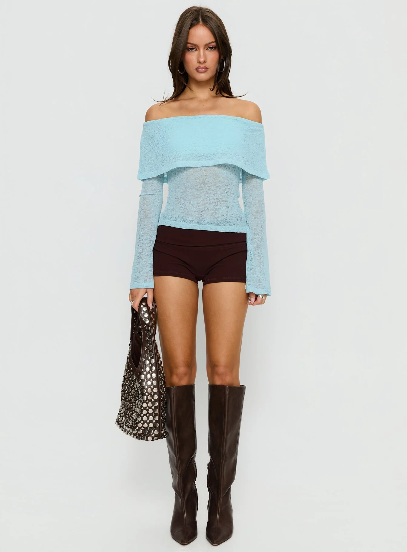 Chanice Off Shoulder Long Sleeve Top Blue