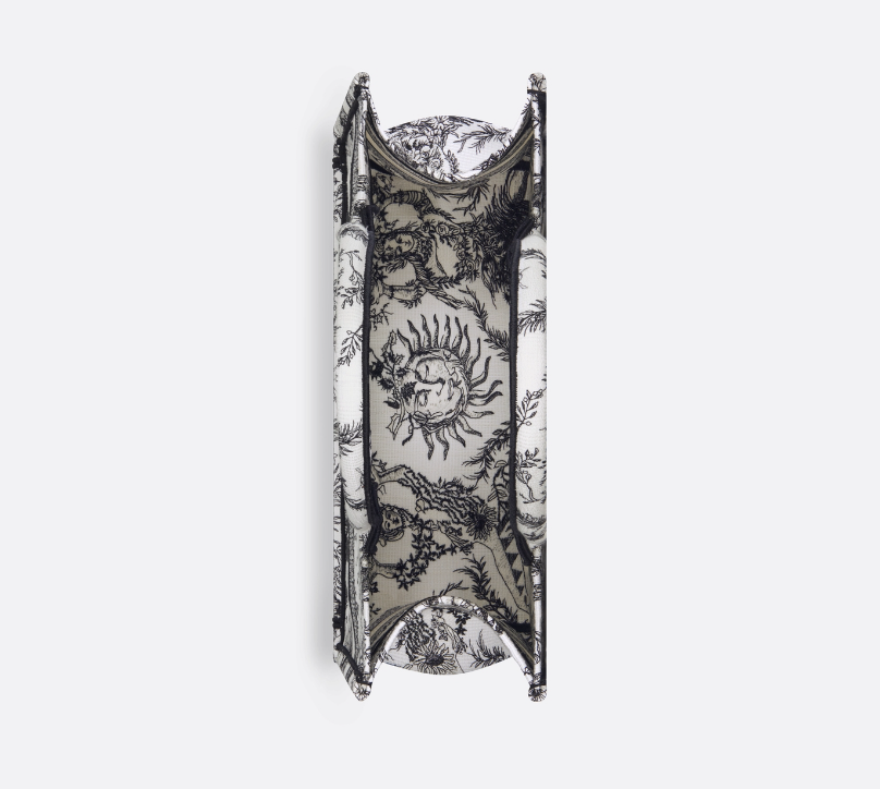D Book Tote  White and Black Toile de Jouy Soleil Embroidery - Top Club
