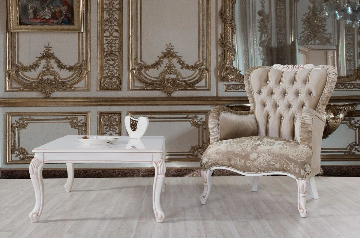 Baroque coffee table white / beige 104 x 80 x H. 45 cm - solid wood living room table in baroque style - baroque living room furniture