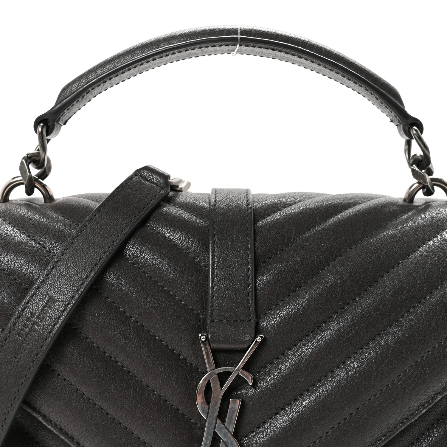 Sheepskin Matelasse Chevron Monogram Medium College Bag Asphalt - Top Club