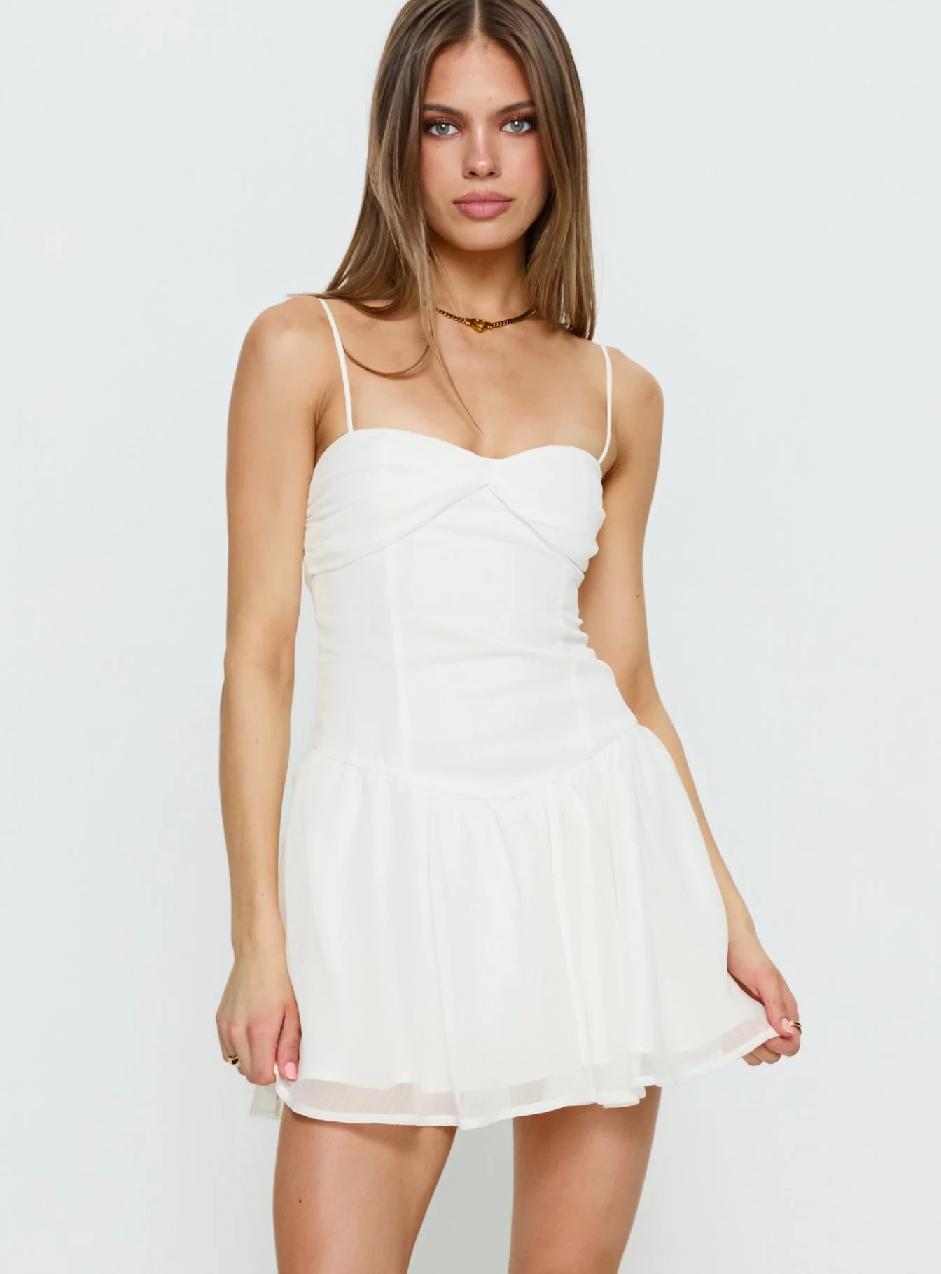 So At Peace Sweetheart Drop Waist Mini Dress White