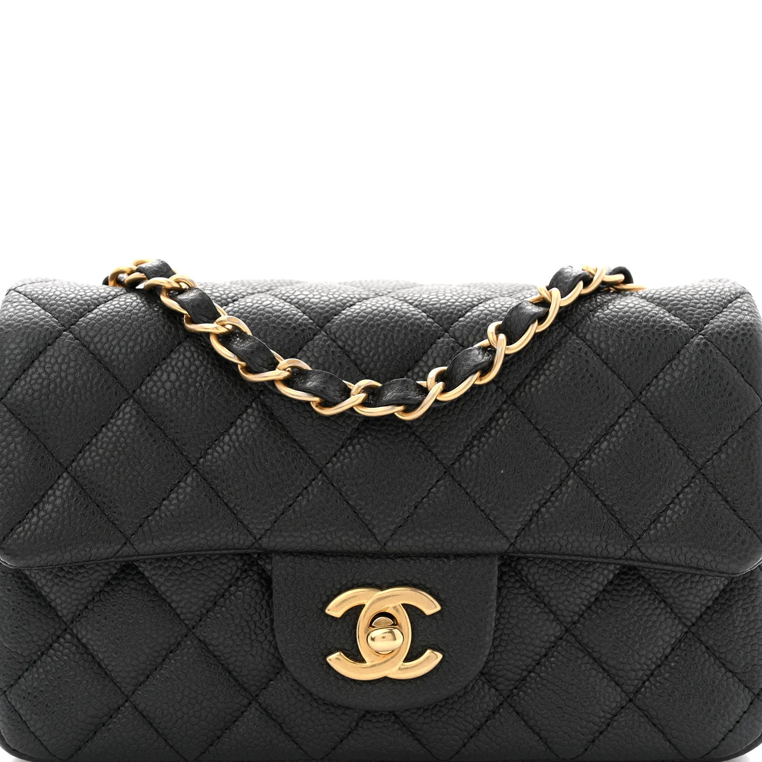 Metallic Caviar Quilted Mini Rectangular Flap Black - Top Club