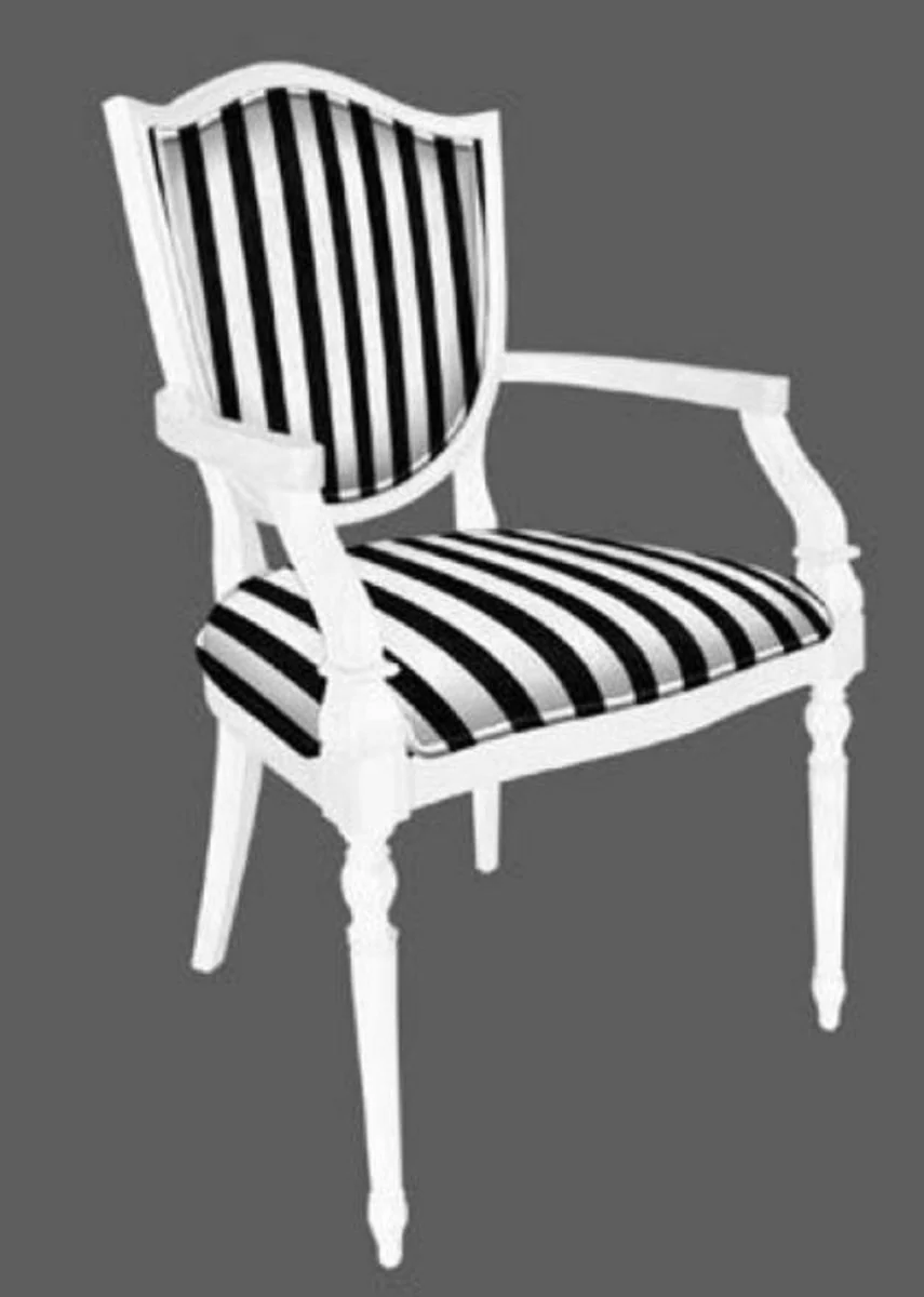 Art Deco Dining Chair Black / White - Striped Solid Wood Chair with Armrests - Art Deco Dining Room Furniture