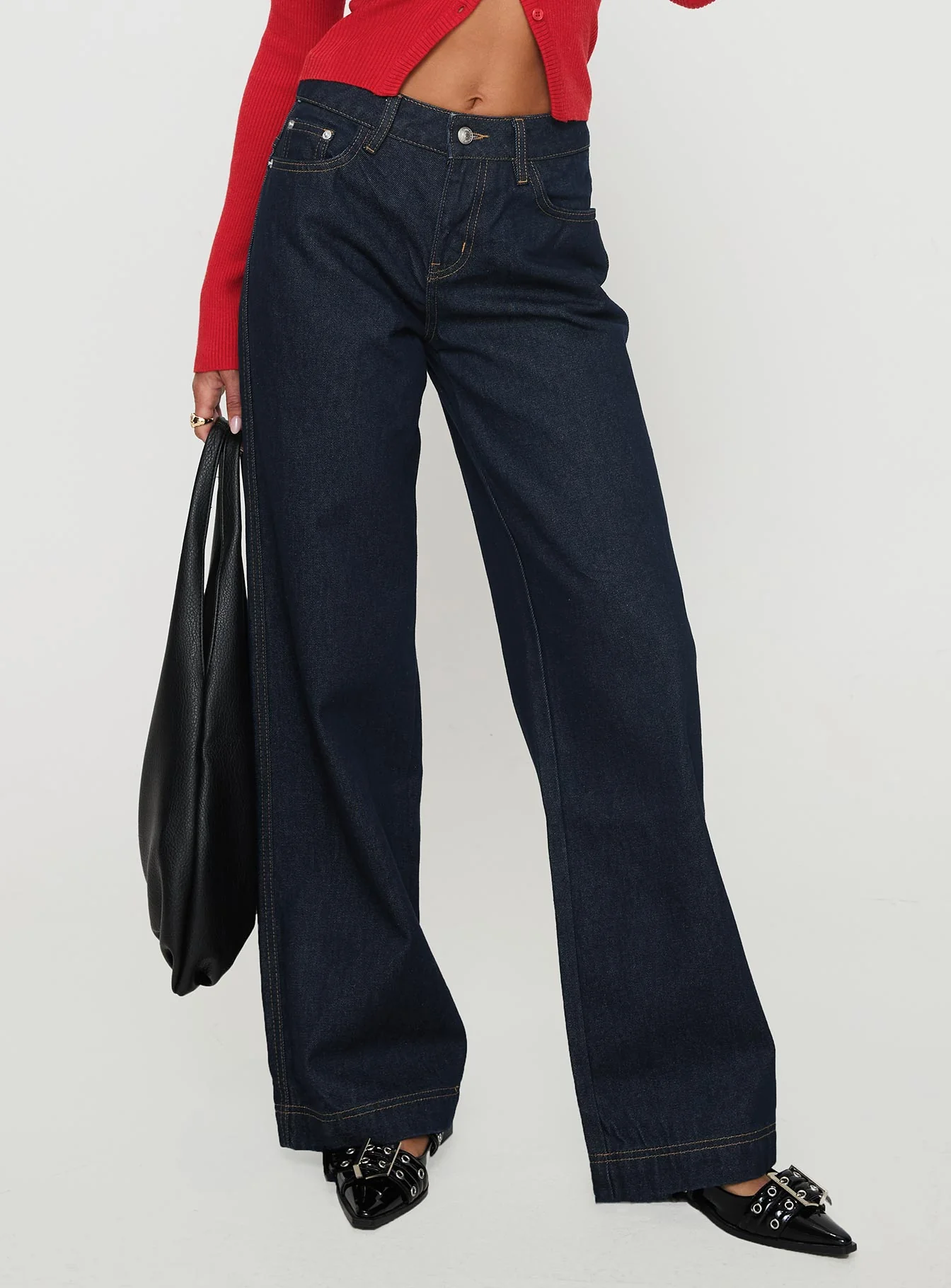 Jankins Mid Rise Baggy Jeans Dark Blue Wash