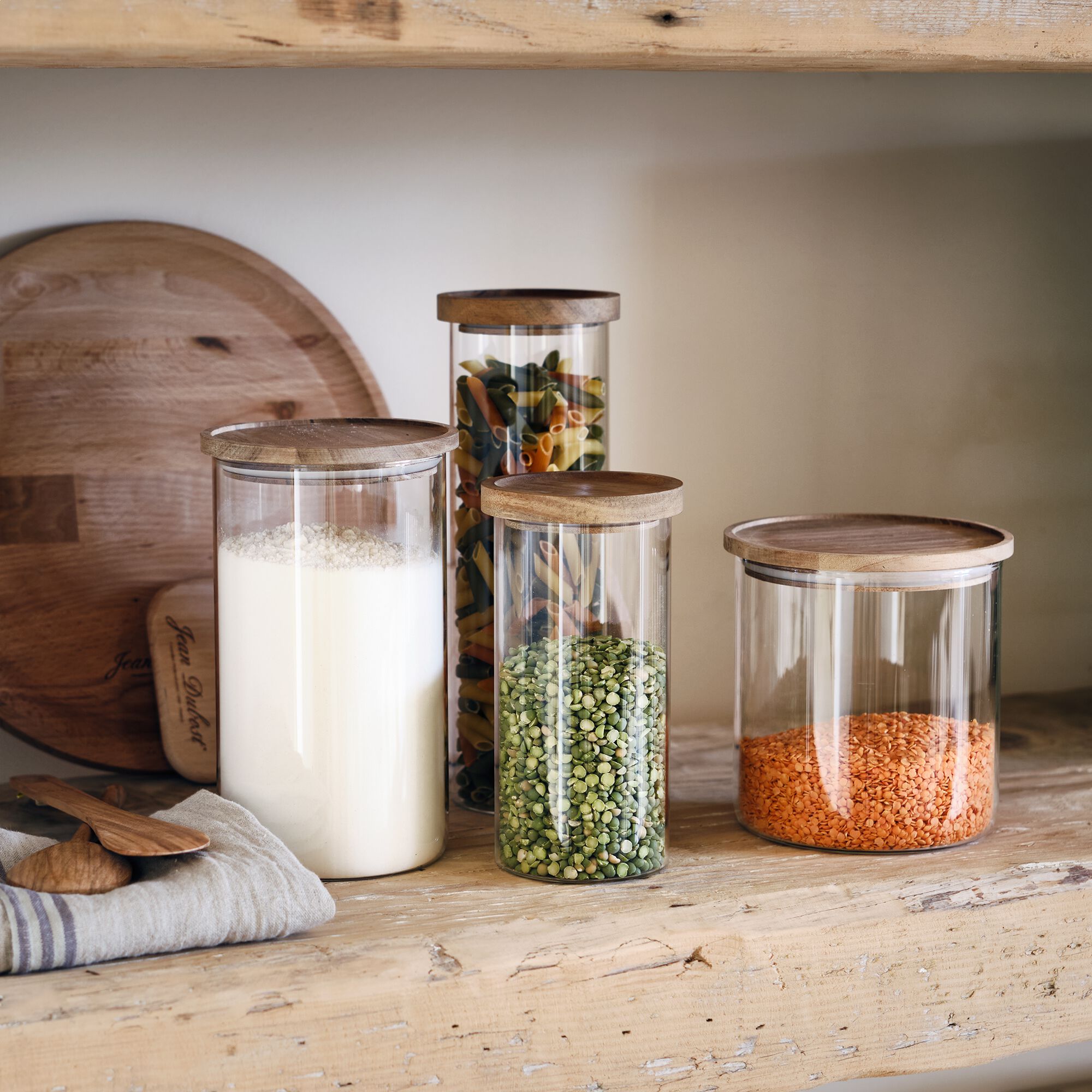 RONDA - Bocal en verre avec couvercle en acacia 1L - transparent