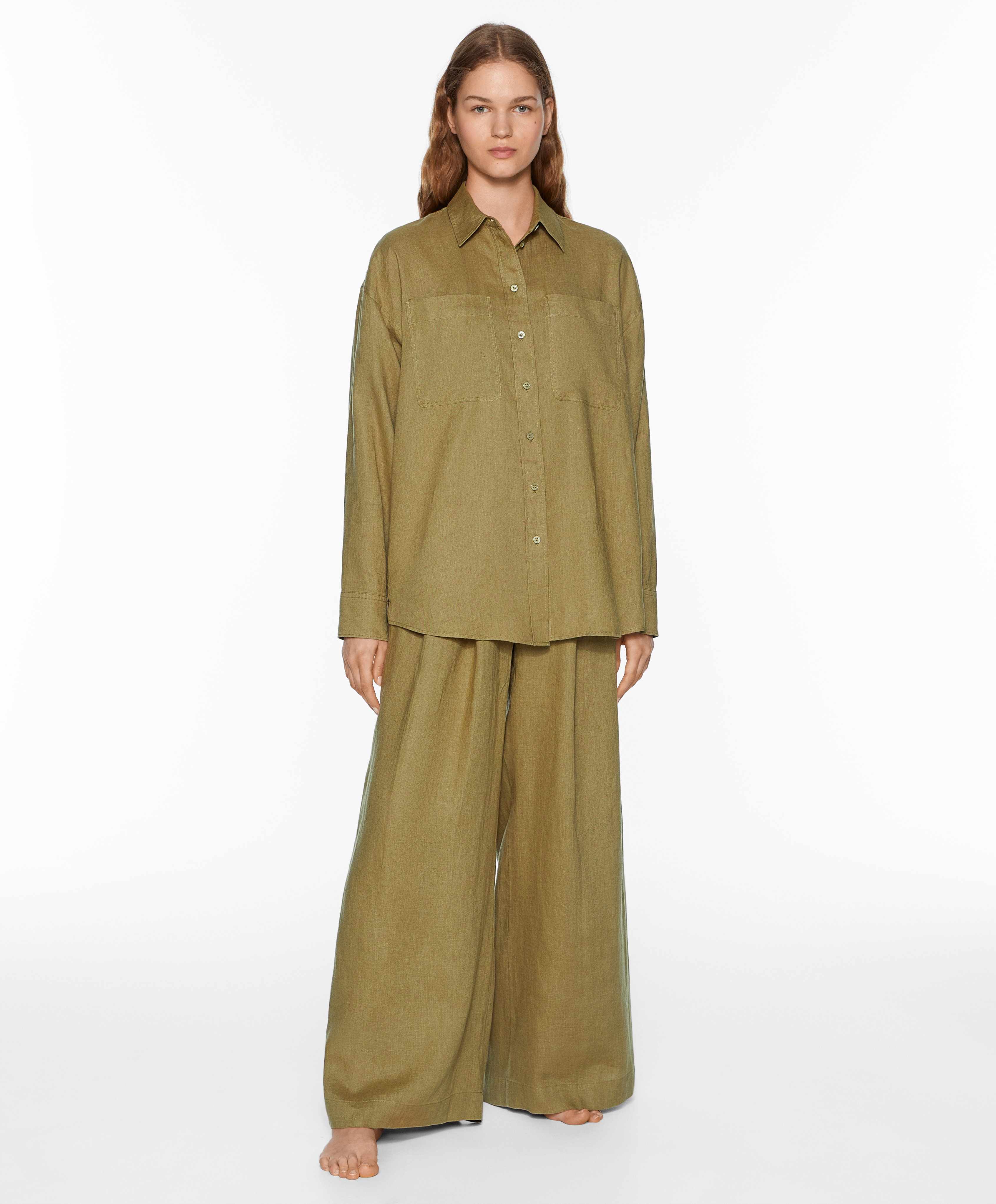 OYSHO Tailored-fit 100% linen trousers