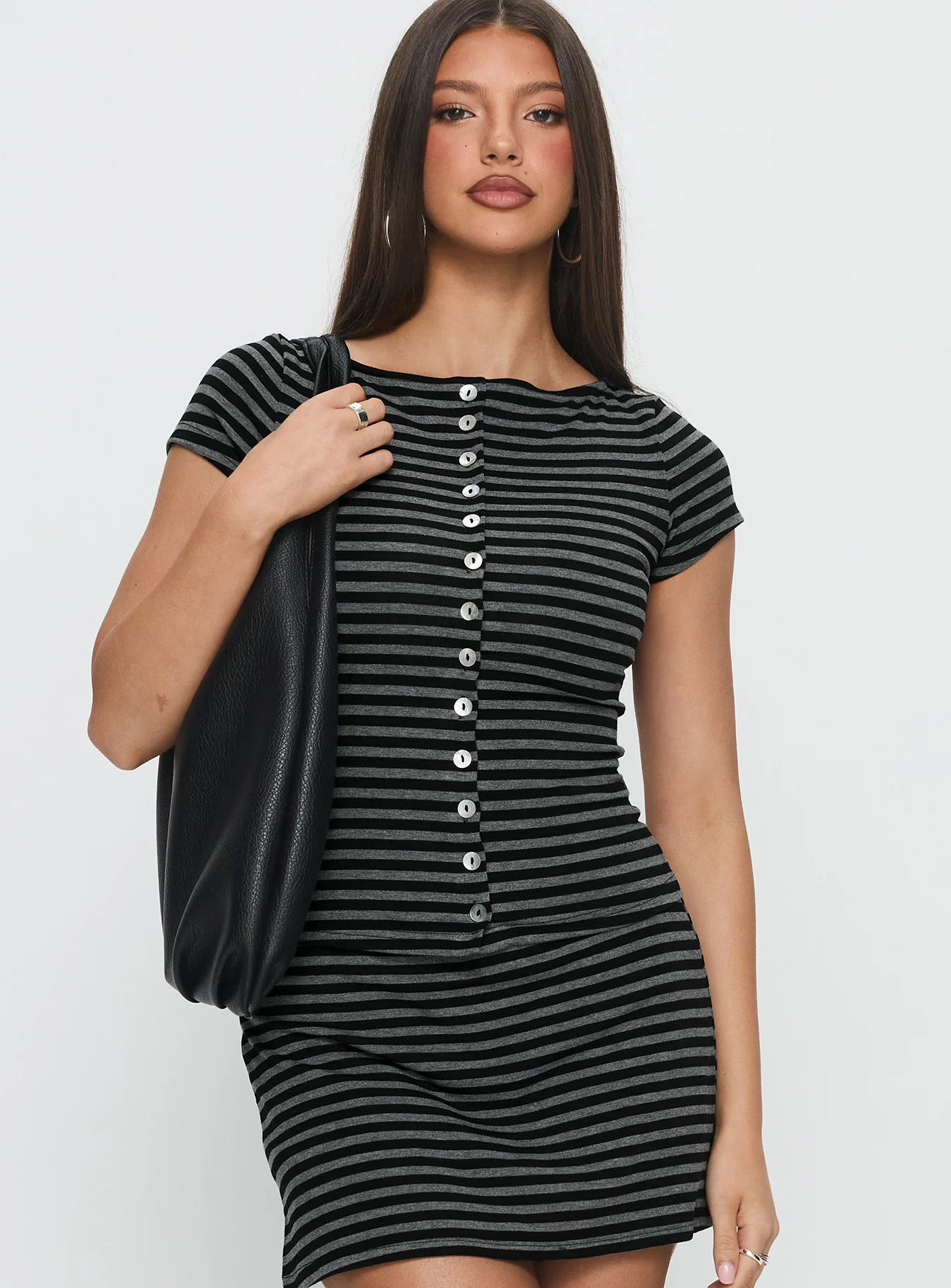 Angellina Jersey Button Down Top Stripe