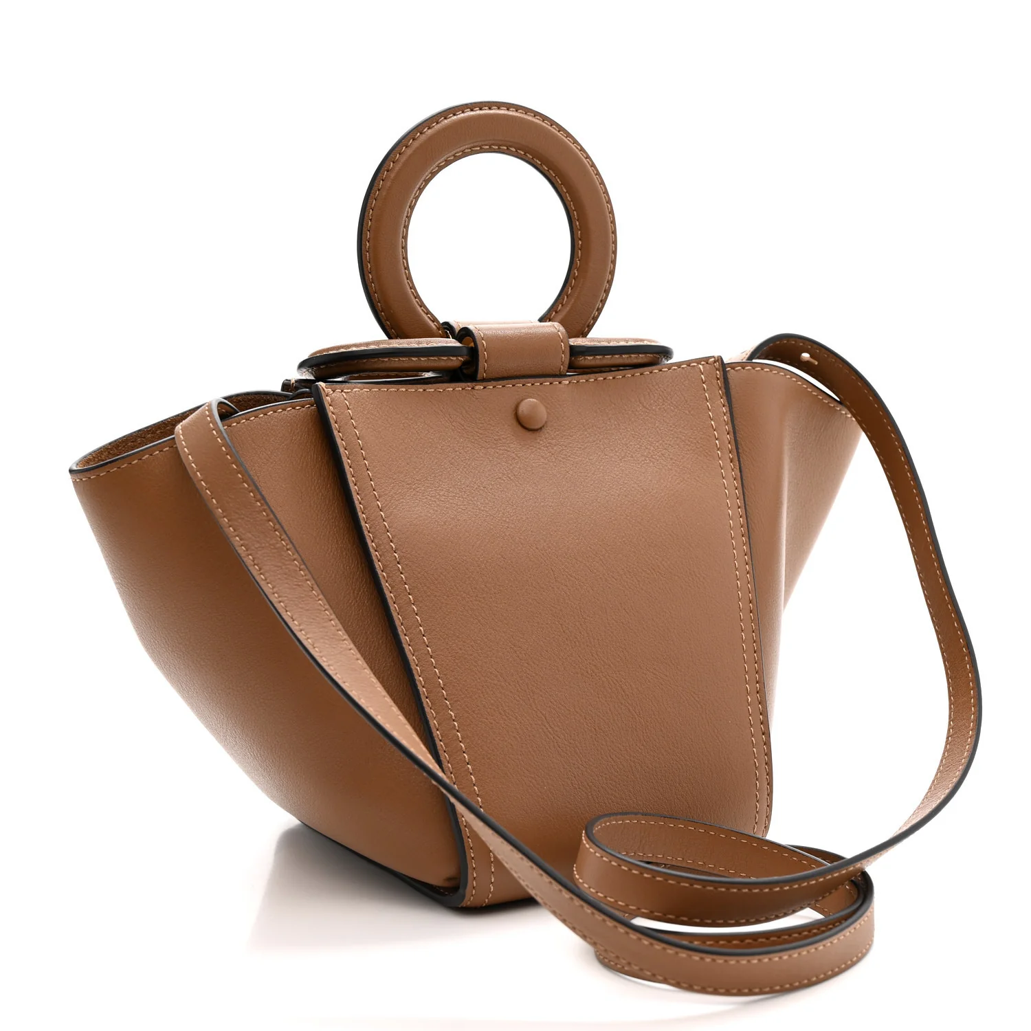 Silky Calfskin Mini Rider's Top Handle Bag Teak - Top Club