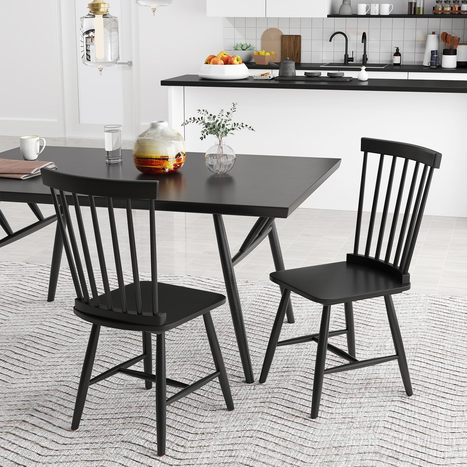 BEFOUNDLOVELY Windsor Dining Chairs Set of 2/4 with Wide Seat & Spindle Back