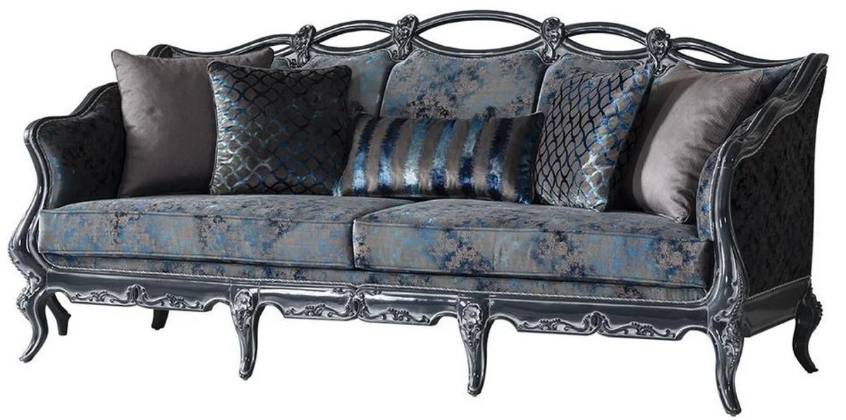 Luxury baroque living room set gray / blue / gray - 2 sofas & 2 armchairs & 1 coffee table - magnificent living room furniture in baroque style