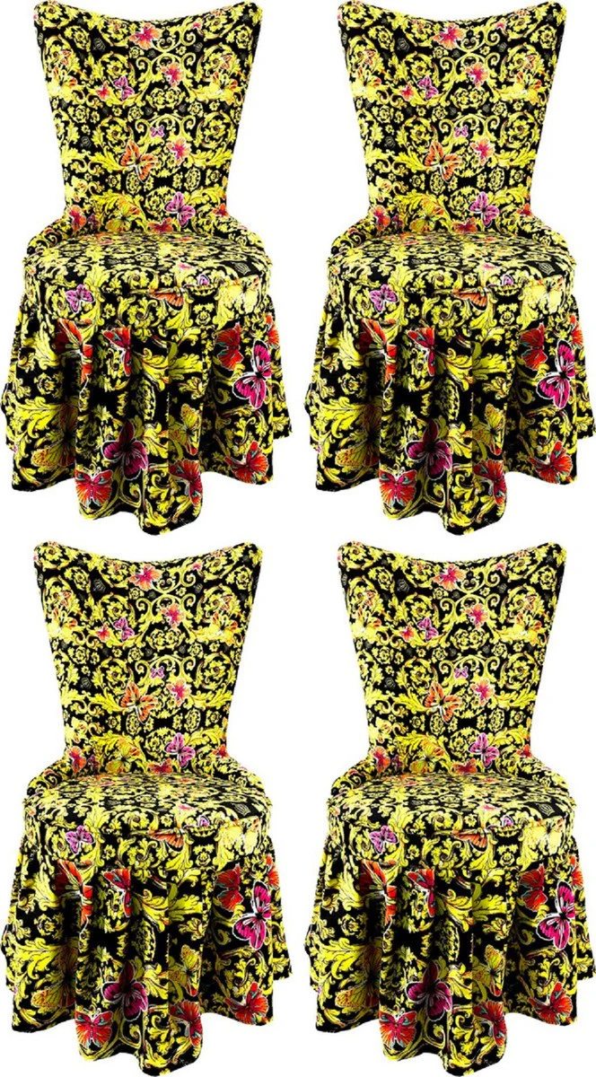 Pompöös by Luxury Baroque Castle Dining Room Chairs Butterflies & Flowers Multicolored / Black / Gold - Pompöös Baroque Chairs designed by Harald Glööckler - 4 Dining Room Chairs - Baroque Furniture