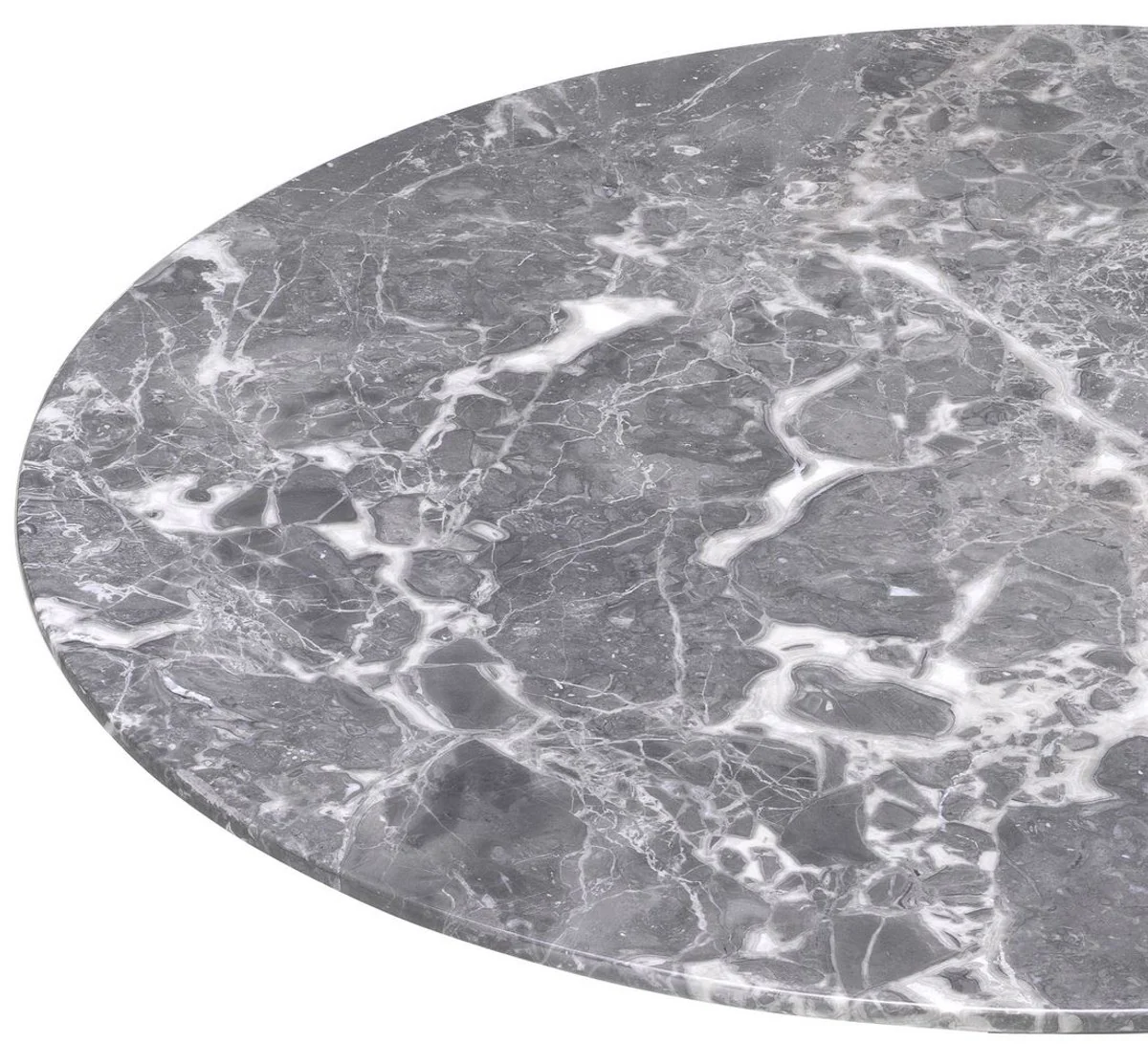 Luxury dining table gray / brass color / dark brown Ø 85 x H. 76 cm - Round dining room table with marble top - Dining room furniture - Luxury quality