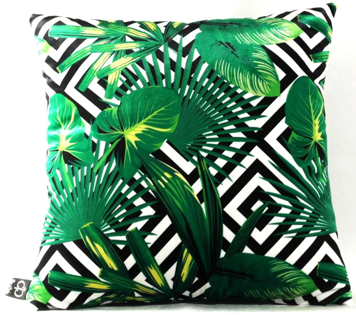 Luxury cushion Miami Palm Leaves black / white / green 45 x 45 cm - finest velvet fabric - decorative living room cushion