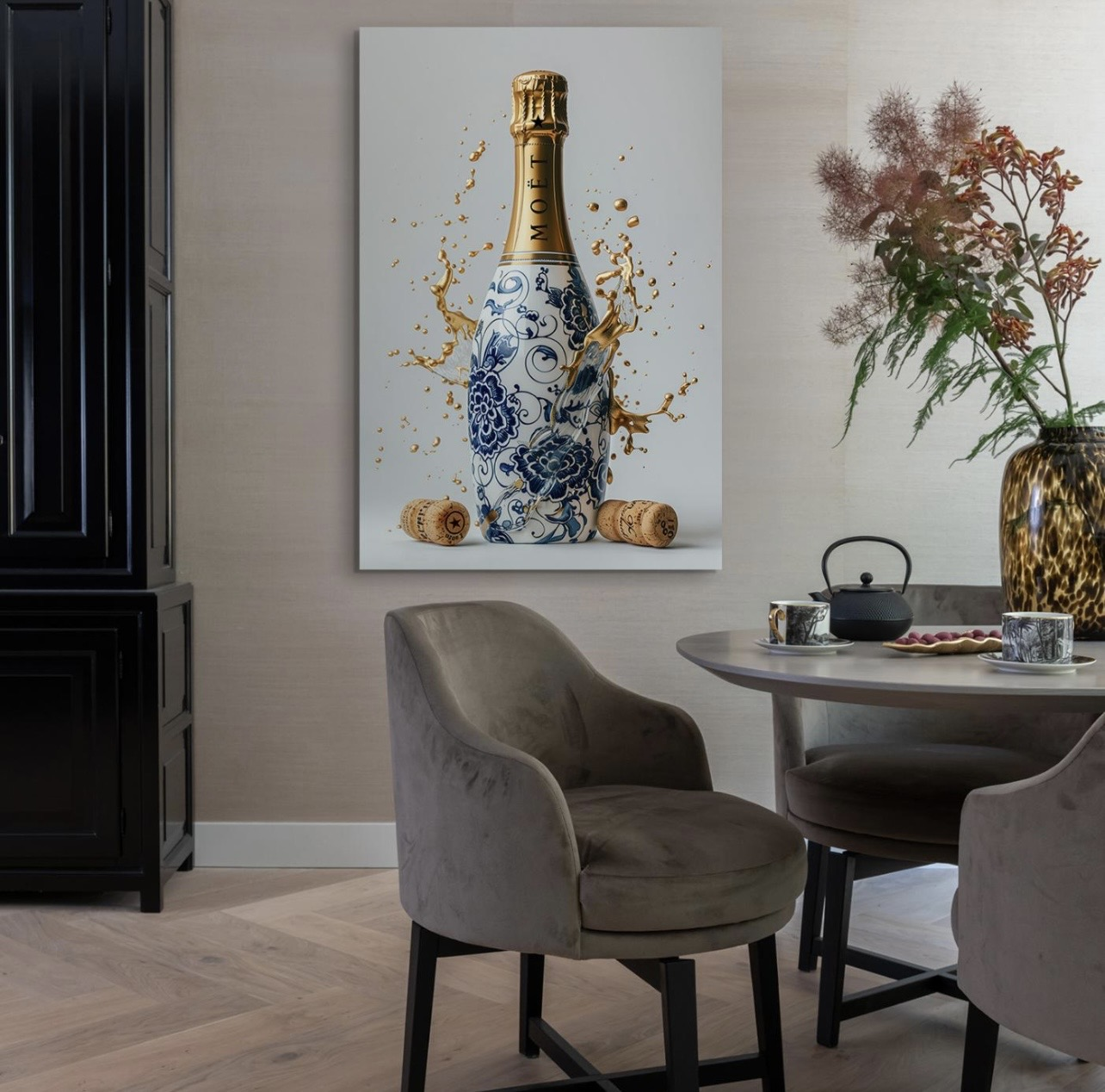 Plexiglas schilderij 'Delft Blue Champagne Splash' 80x120 cm