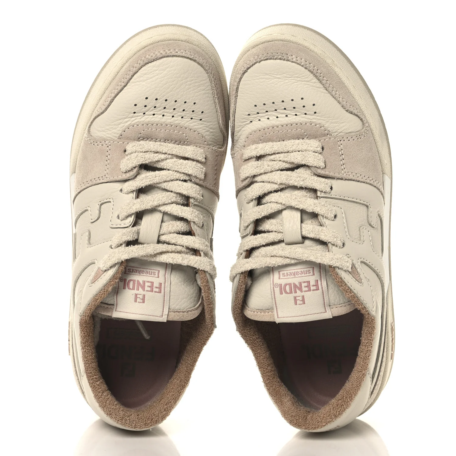 Suede Vitello Fendi Match Low Top Sneakers 37.5 Nudo White Garza Rosa