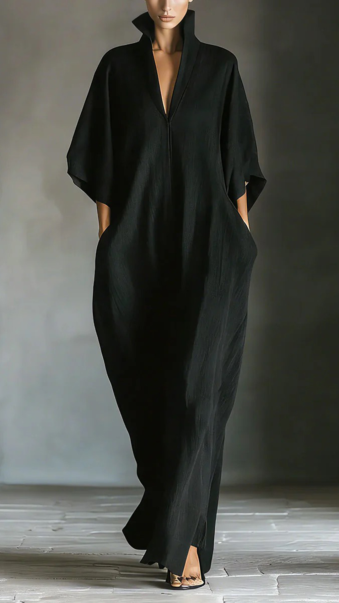 Women's Bamboo Fiber Stand Collar V-Neck Loose Caftan - Nordfashionstorm - Women's Clothing, Fashion for You - Nordfashionstorm.com