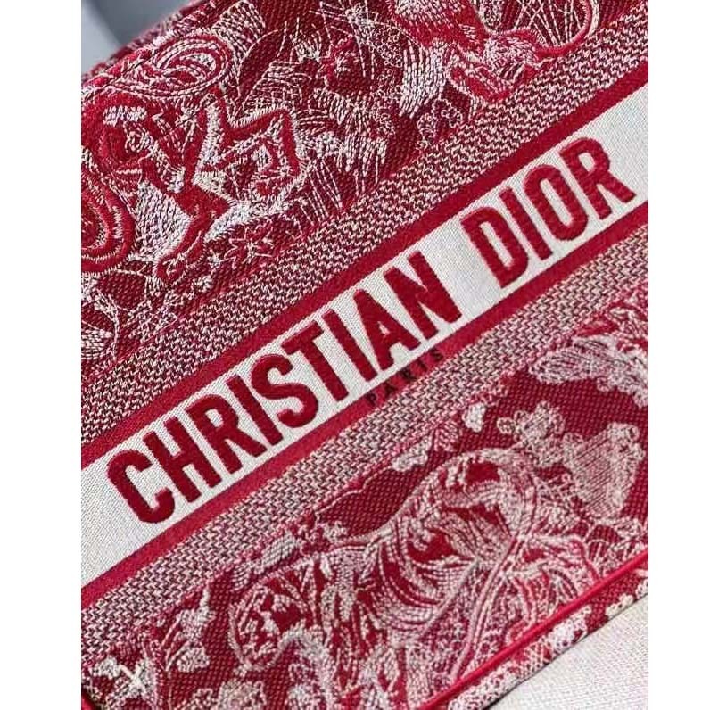 CD Unisex Medium Book Tote Burgundy Toile De Jouy Stripes Embroidery - Top Club