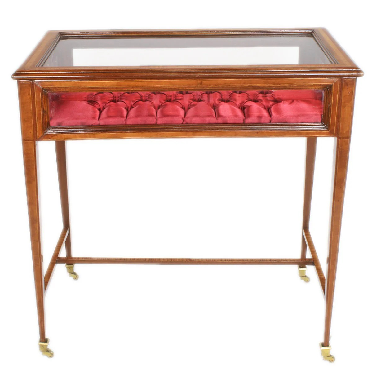 Baroque display cabinet brown / burgundy red / brass - handmade solid wood showcase with hinged lid and velvet fabric - baroque furniture