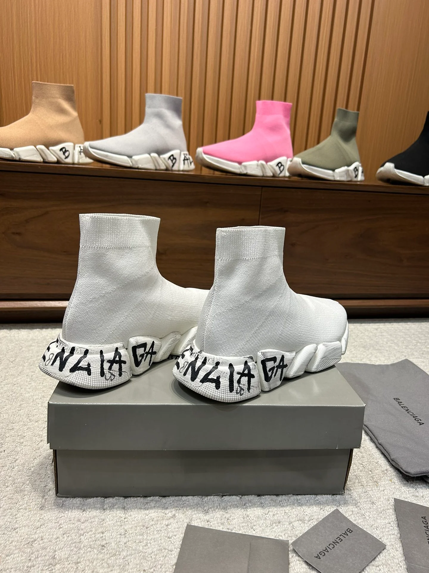 Balenciaga Unisex Sock Sneakers Stylish White Design with Graffiti Detail for Fashion Enthusiasts - Sneaker Replica Workshop