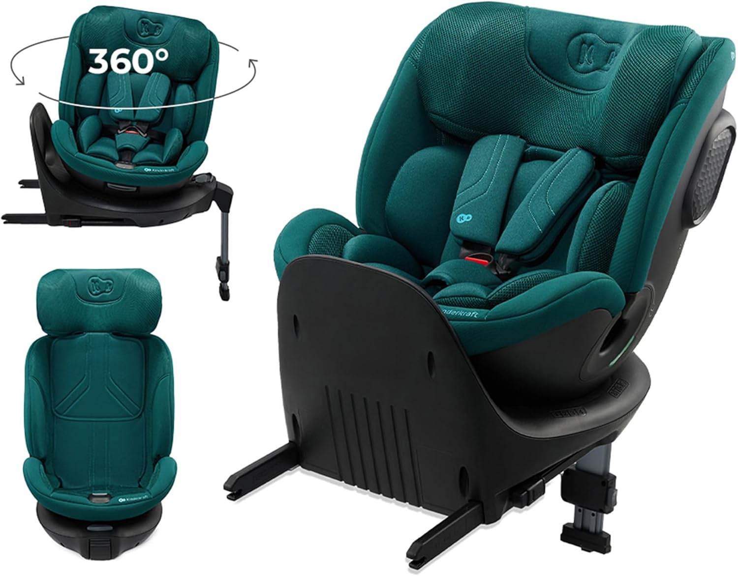 Kinderkraft XRIDER2 Seggiolino auto 0-21 kg, I-SIZE 40-150 cm, Seggiolino 360 girevole, con Isofix Base, Reclinabile Posizione sdraiata, FWF, RWF, reclining, Verde