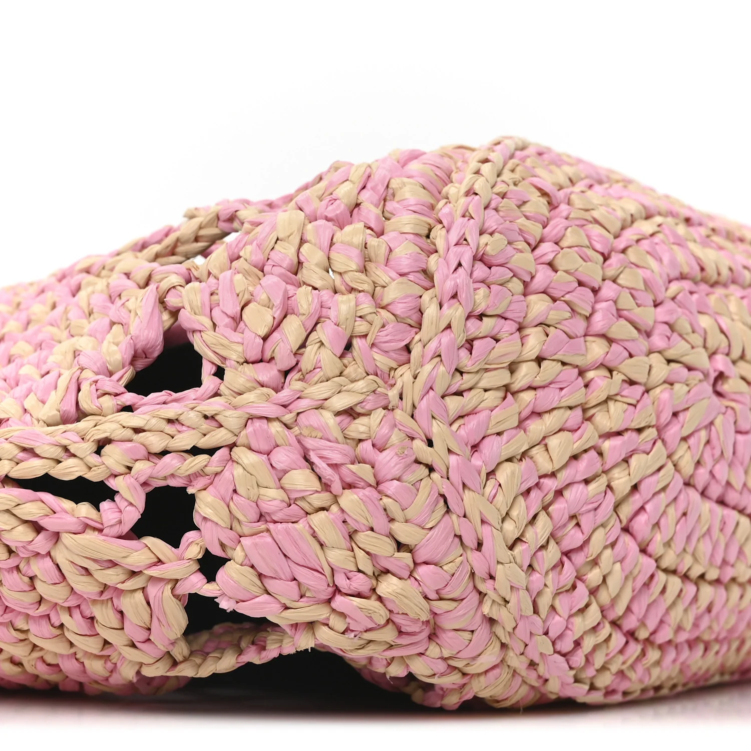Raffia Effect Braided Small Shopping Bag Beige Pink - Top Club