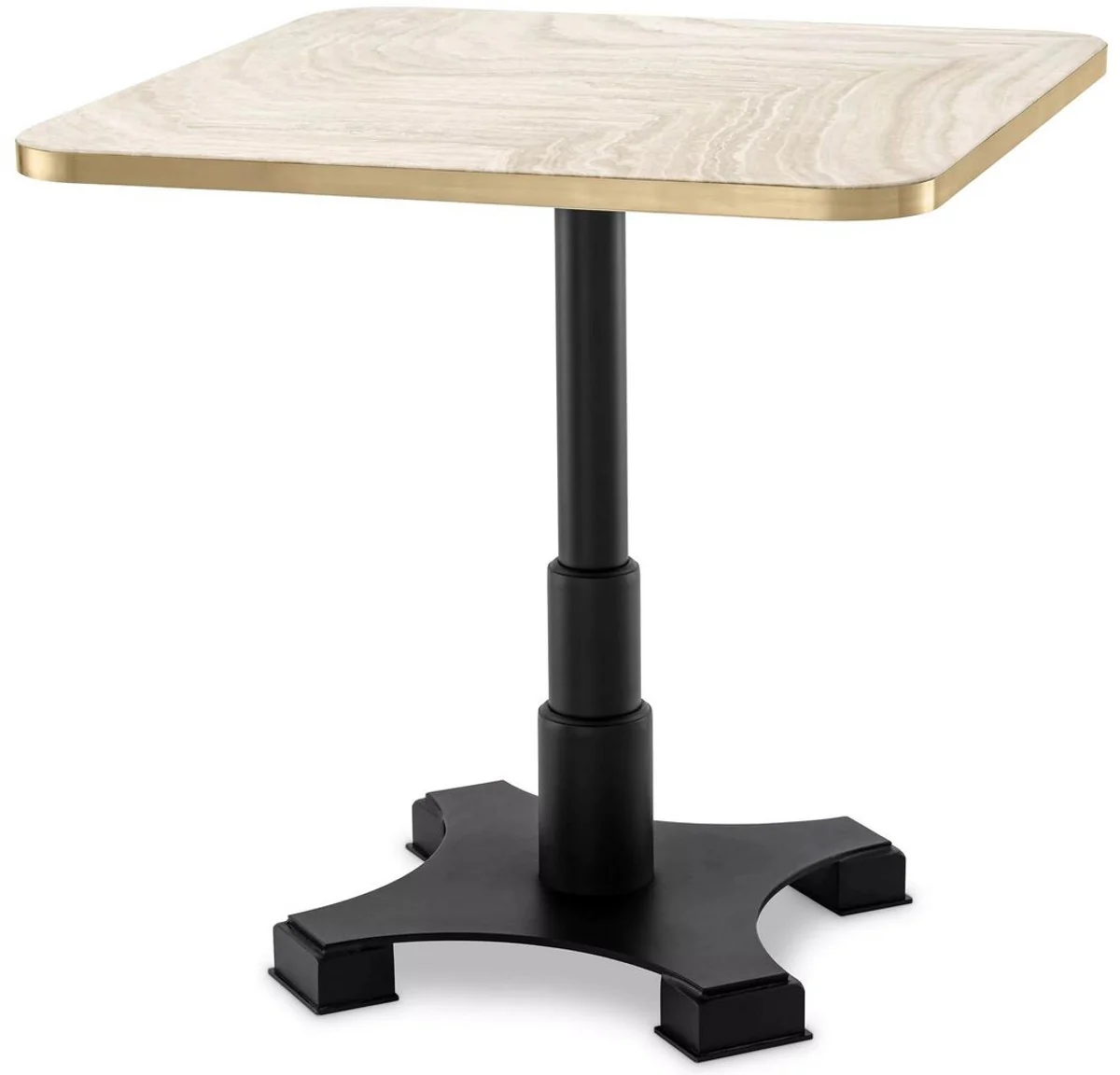 Luxury dining table beige / brass / black 75 x 75 x H. 75.5 cm - Square kitchen table with travertine table top - Dining room furniture - Luxury furniture - Luxury furnishings