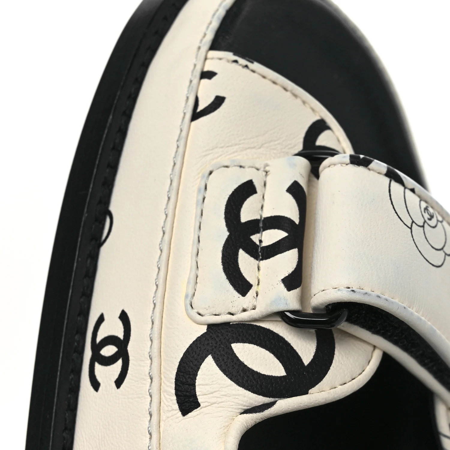 Lambskin Printed CC Velcro Dad Sandals 37.5 White Black - Top Club