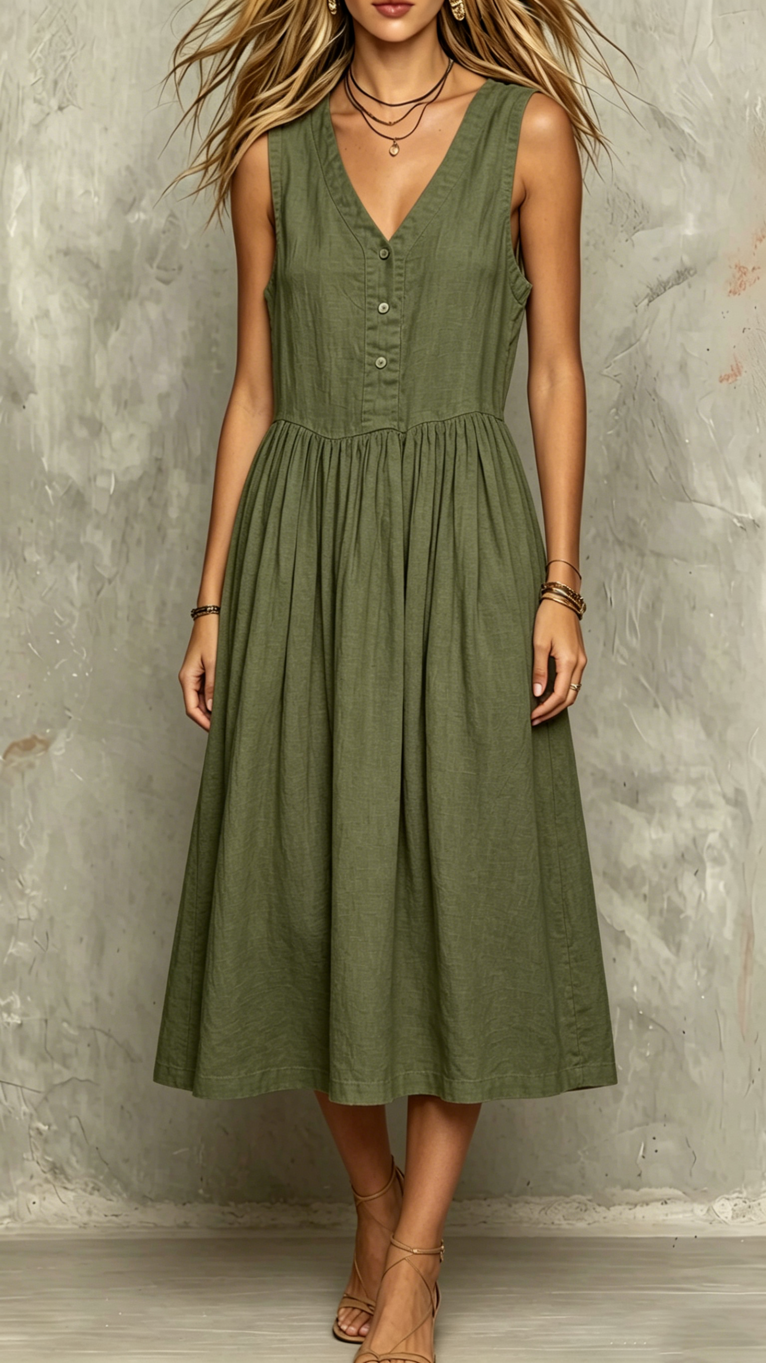Women's V-Neck Literary-Style Suspender Dress — Sleeveless Linen Dress - Nordfashionstorm - Women's Clothing, Fashion for You - Nordfashionstorm.com