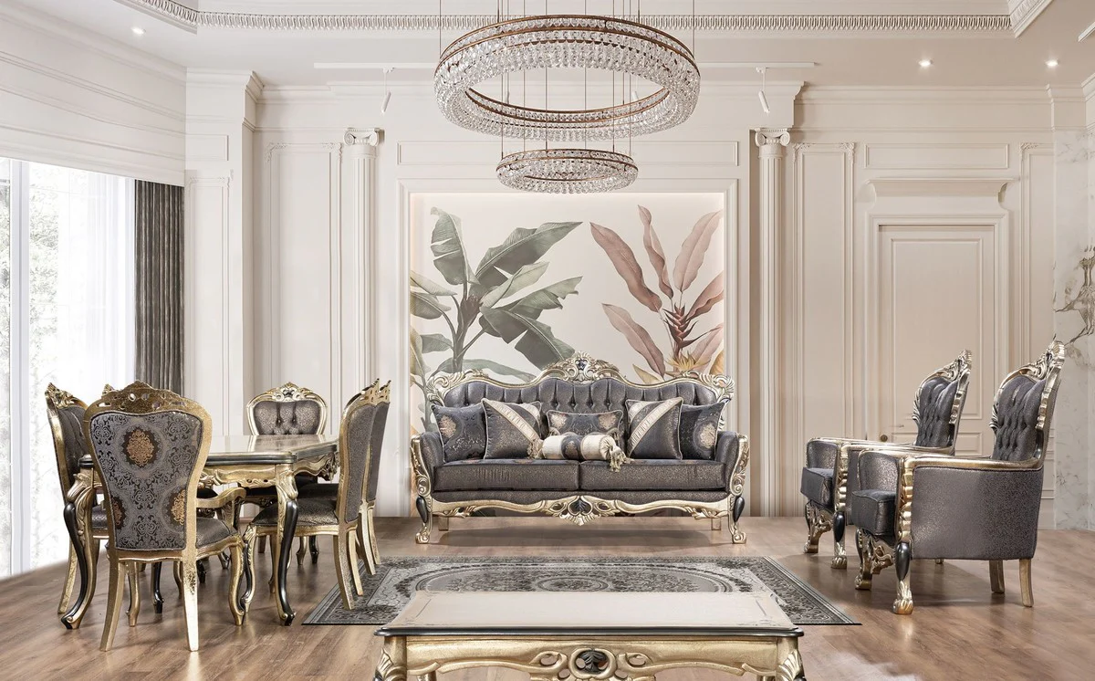 Luxury Baroque Coffee Table Gold / Black - Rectangular Baroque Style Living Room Table - Baroque Style Living Room Furniture - Baroque Furniture - Luxury Furniture in Baroque Style - Noble & Magnificent