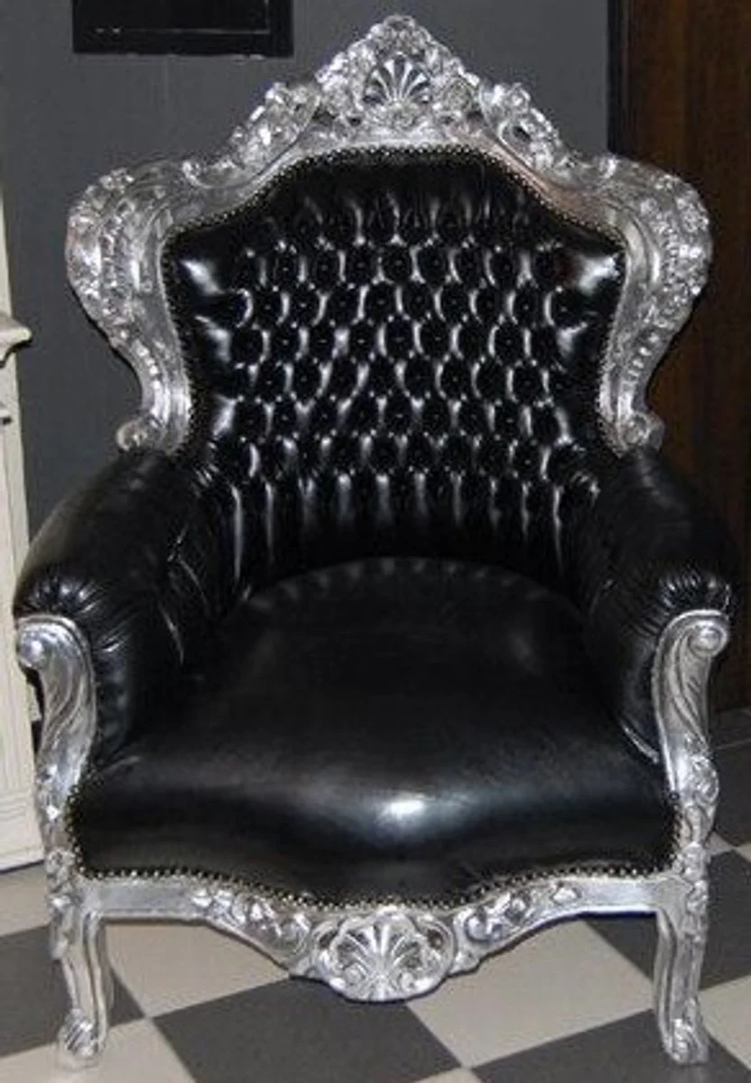 Baroque armchair King black/silver leather look