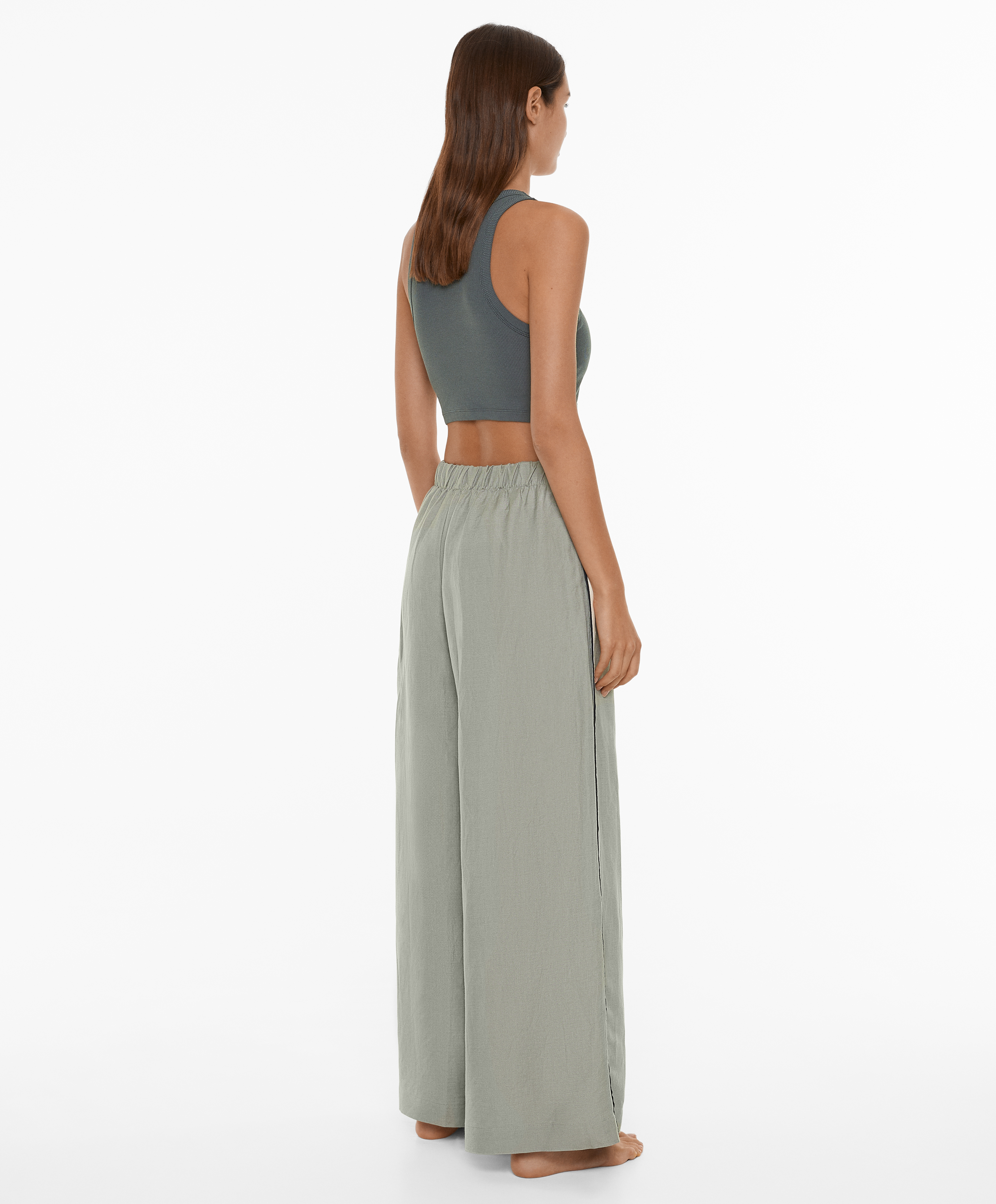 OYSHO Trousers with linen appliqué along the sides