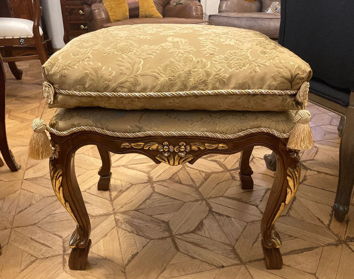 Pompöös by Luxury Baroque Stool with Seat Cushion Beige Pattern / Brown / Gold - Pompööser Baroque Stool designed by Harald Glööckler - Baroque Furniture - Noble & Magnificent