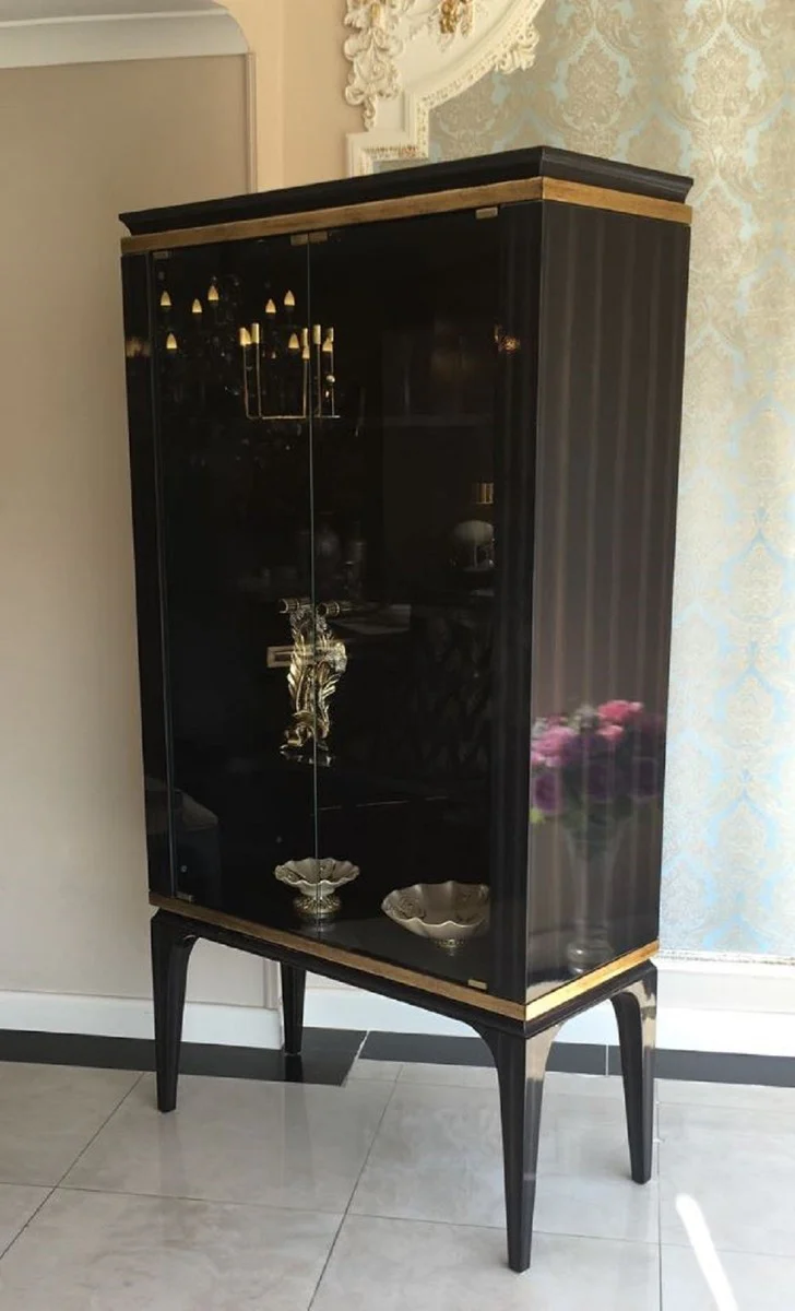 Luxury baroque display cabinet black / gold 102 x 55 x H. 180 cm - solid wood display cabinet in baroque style - noble baroque furniture