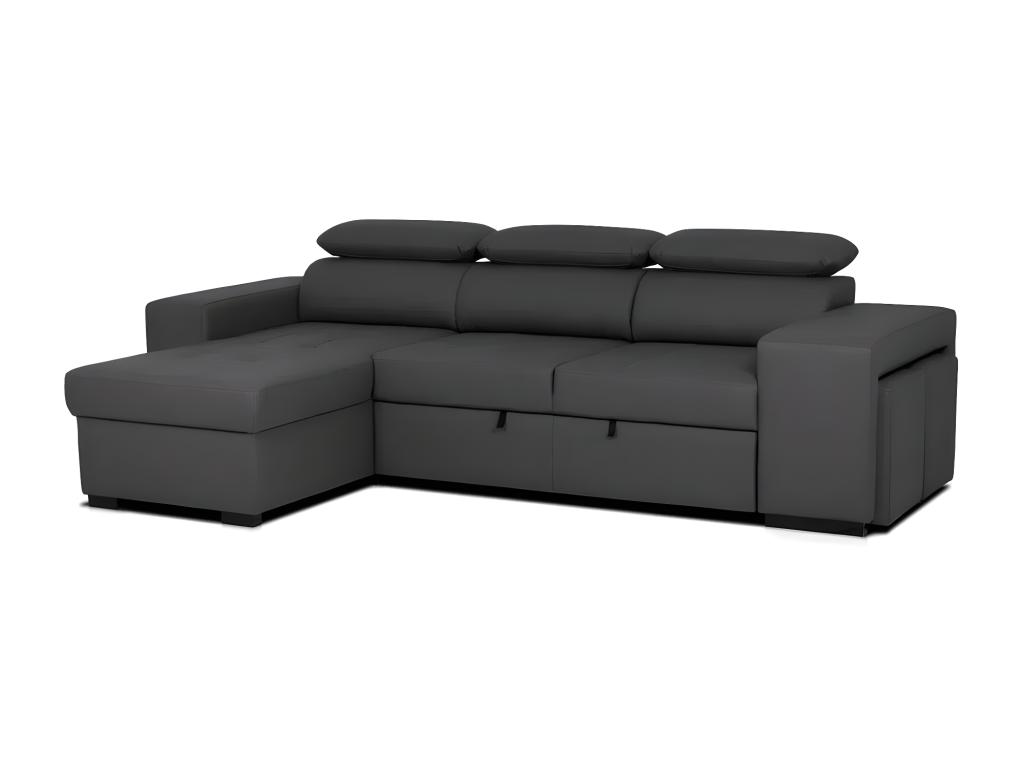 Sofá chaise longue 3 plazas reversible - cuero sintético - negro