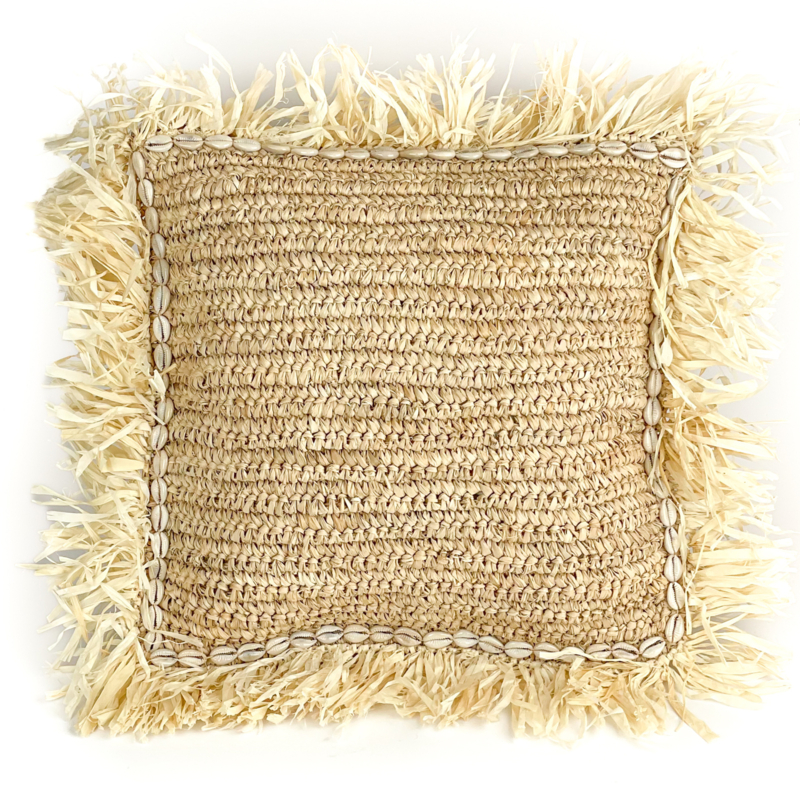 Raffia met schelpen kussen Persegi (inclusief binnenkussen)