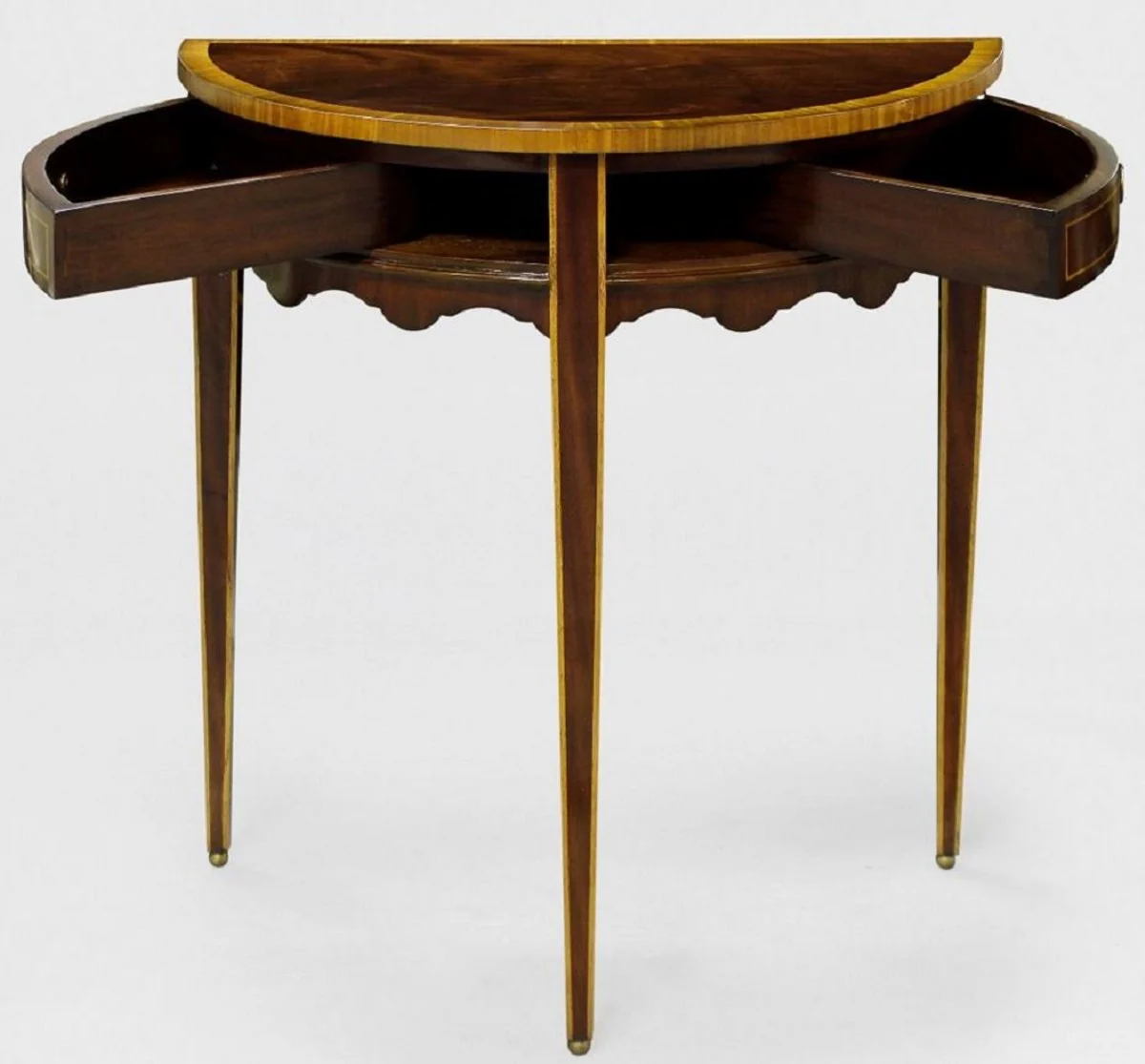 Luxury Baroque side table dark brown / light brown 71 x 36 x H. 74 cm - Half-round mahogany table with 2 drawers - Bedside table - Nightstand - Baroque furniture