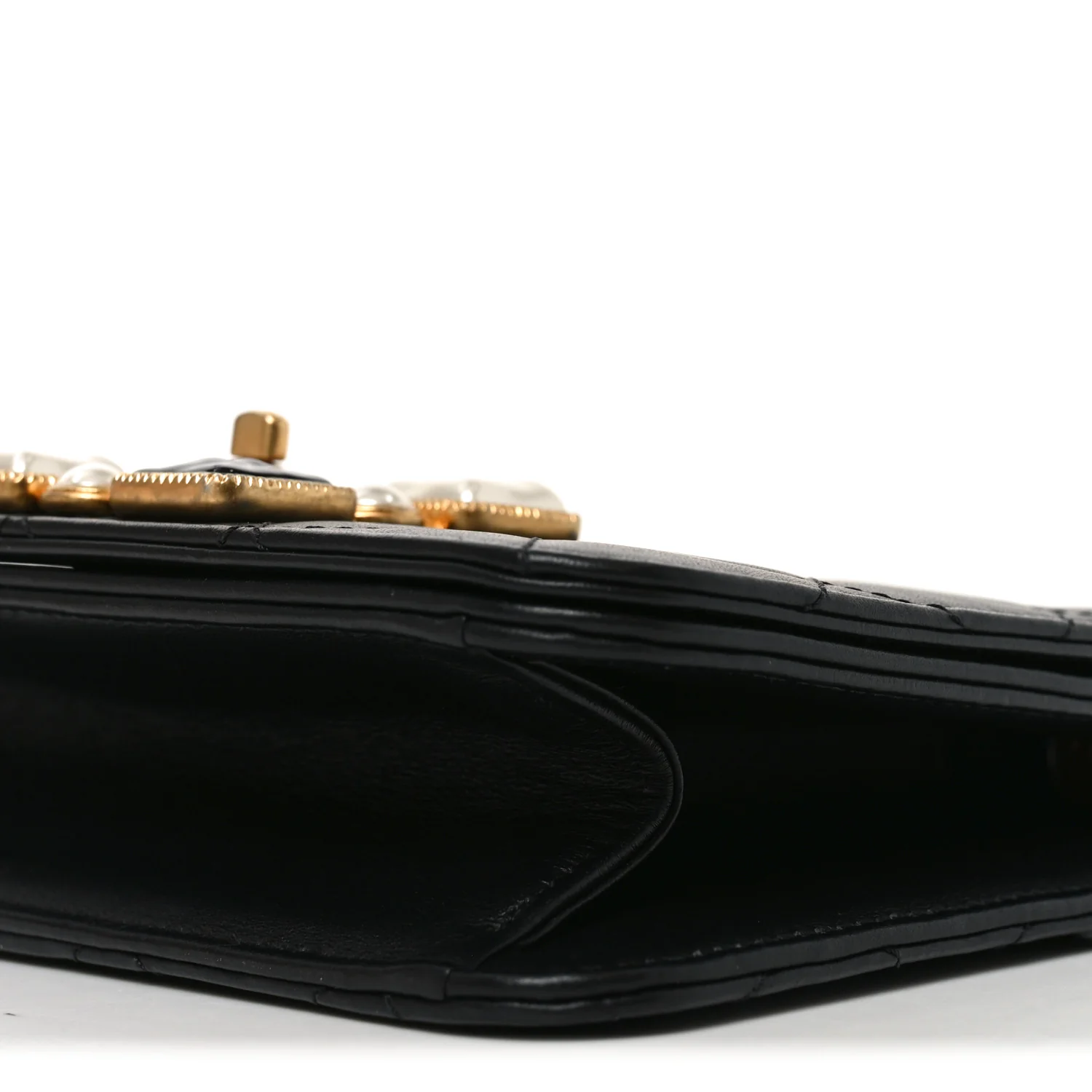 Calfskin Quilted Crystal Pearl Small Flap Bag Black - Top Club