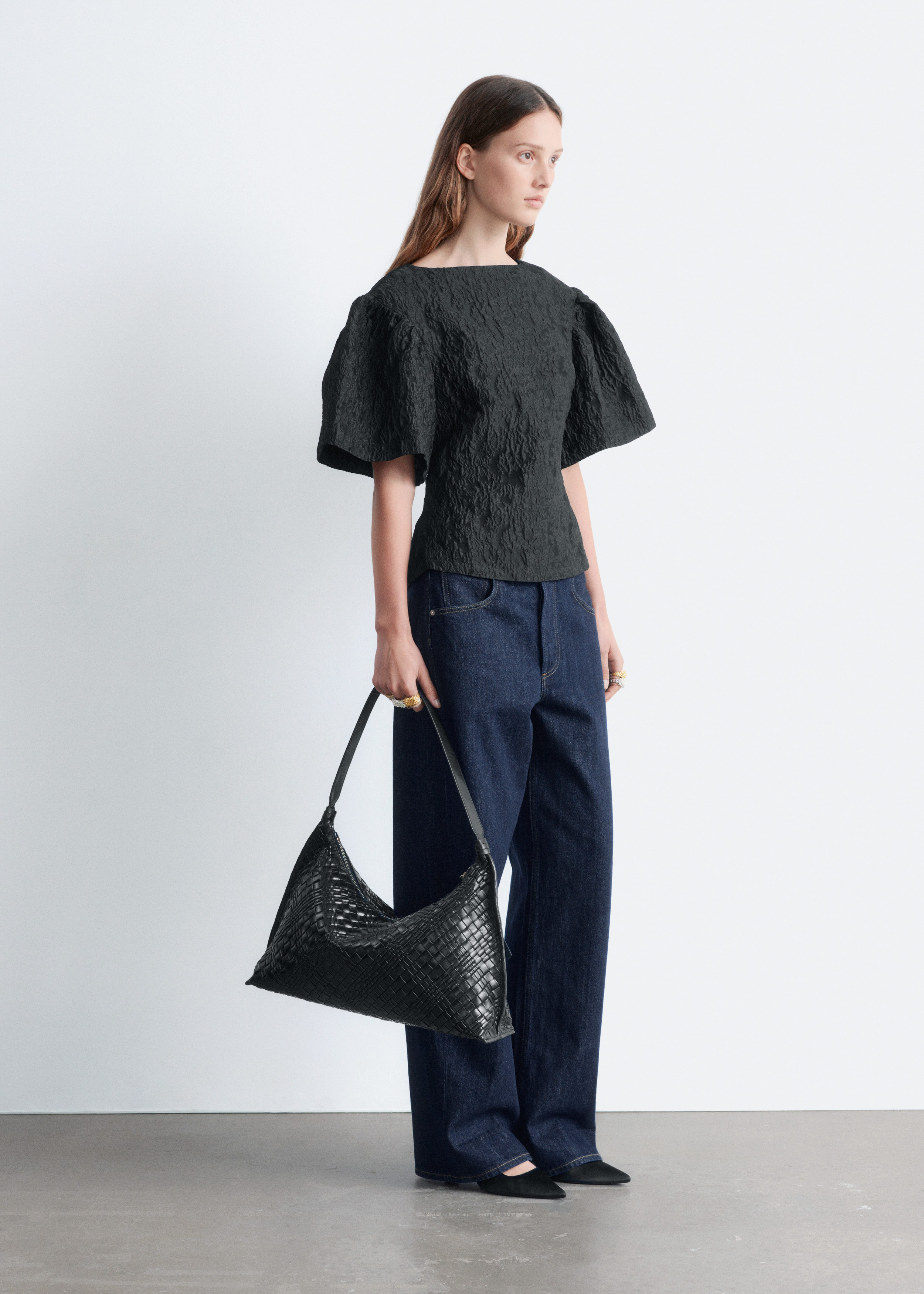 & Other Stories JACQUARD PUFF-SLEEVE TOP