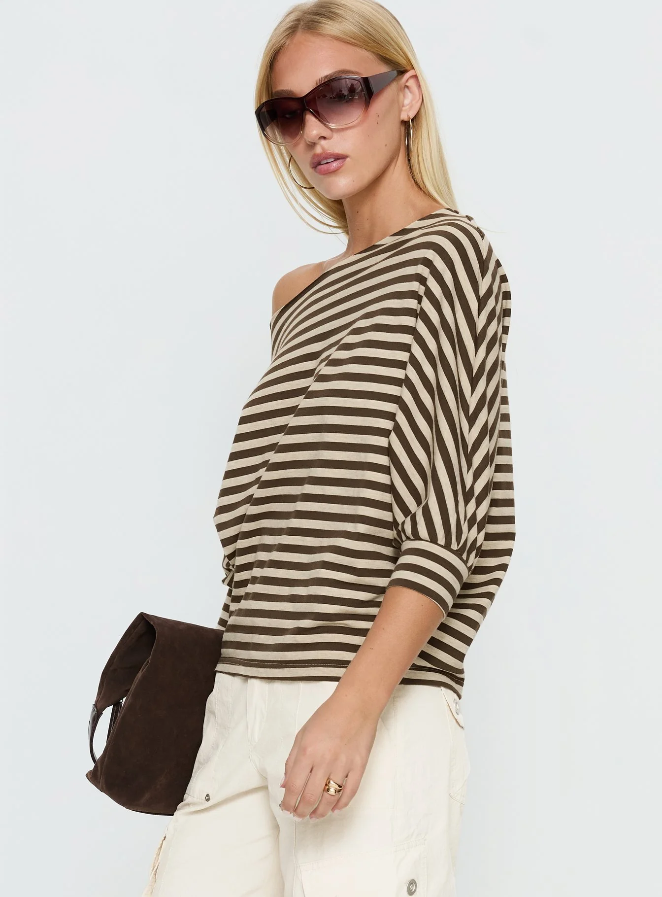 Keyes 3/4 Sleeve Off Shoulder Top Multi Stripe