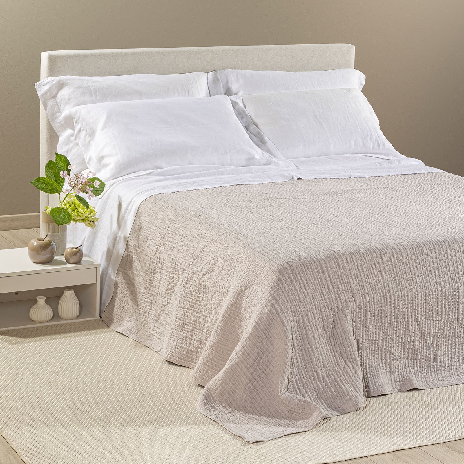 Copriletto Non Trapuntato In Cotone Paraggi Matrimoniale Tortora Primanatura